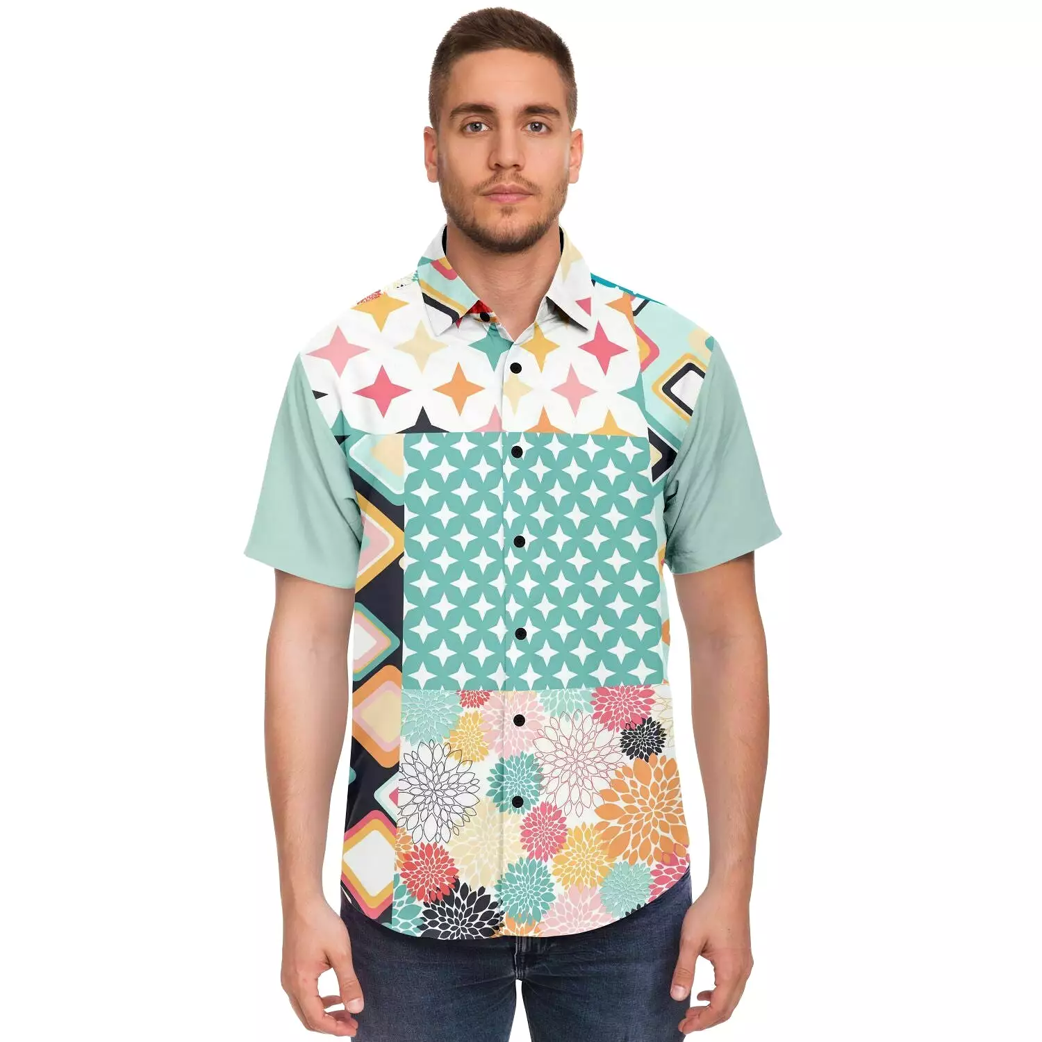 Miami Polka Dot Patchwork Button Down Shirt