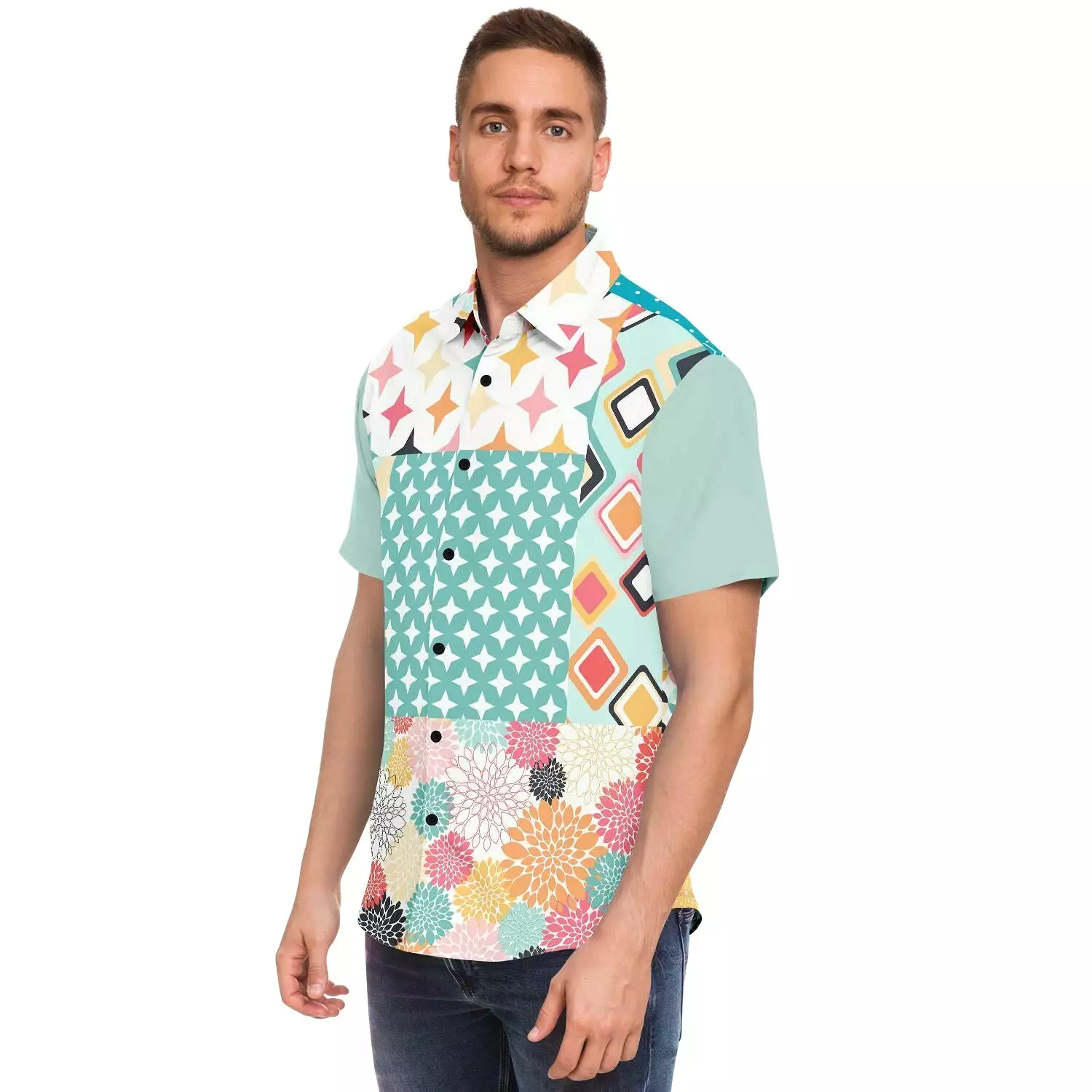 Miami Polka Dot Patchwork Button Down Shirt