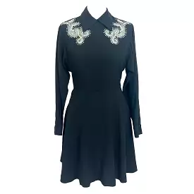 Miu Miu Black Crepe Midi Dress with Embellished Yoke XSS - Shop Now