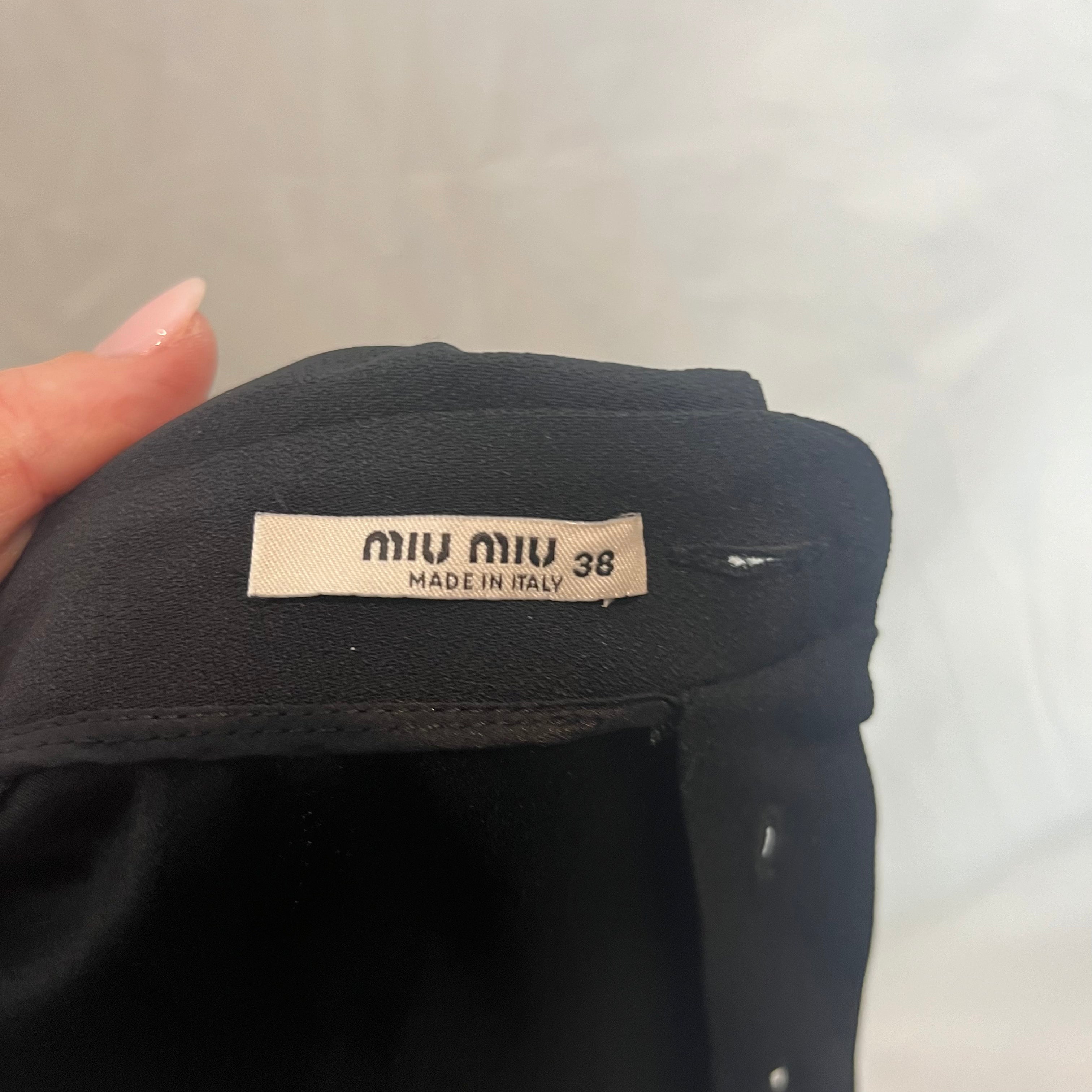 Miu Miu Black Crepe Midi Dress with Embellished Yoke XSS - Shop Now