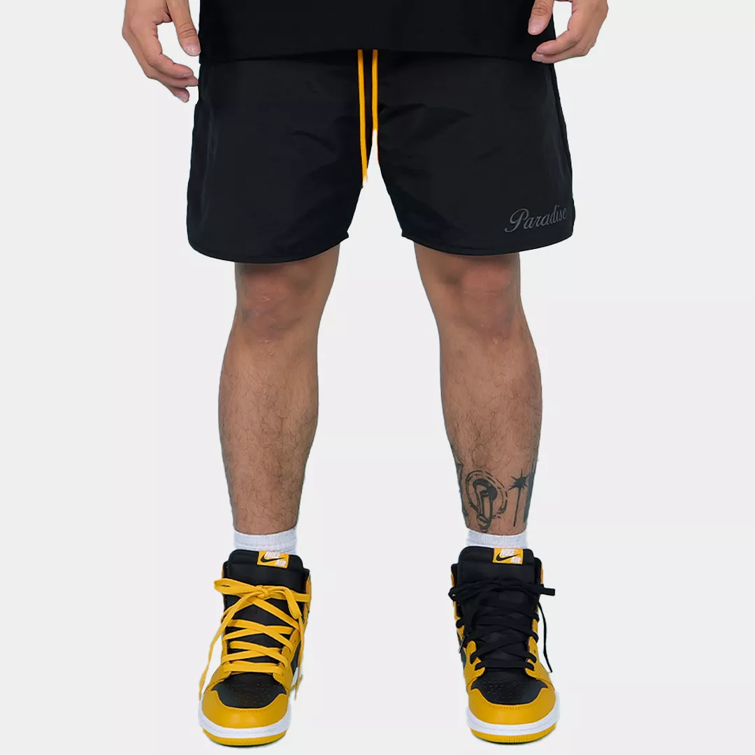 monogram black and yellow nylon shorts