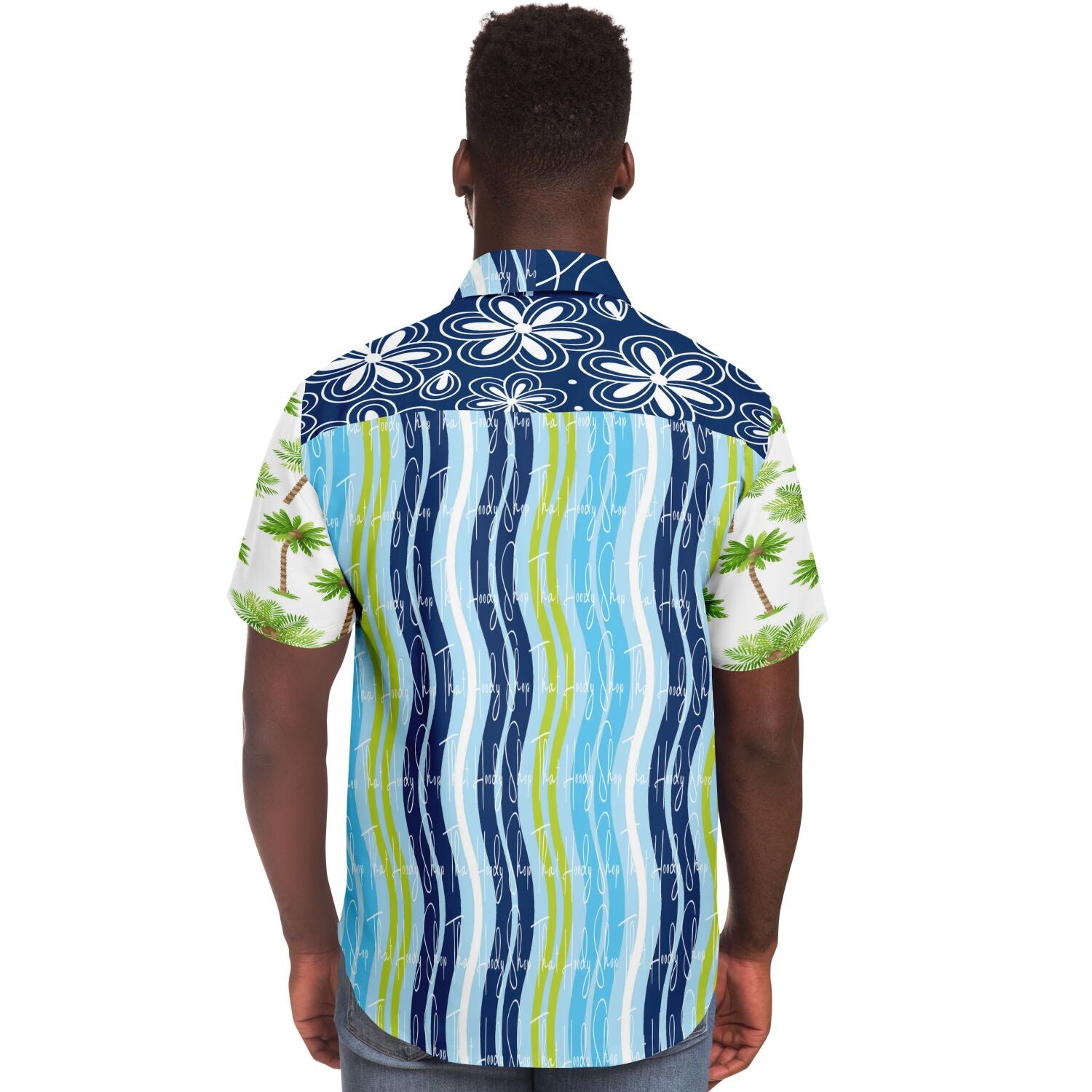 Mykonos Striped Shirt with Graffiti Print - Short Sleeve Button Down