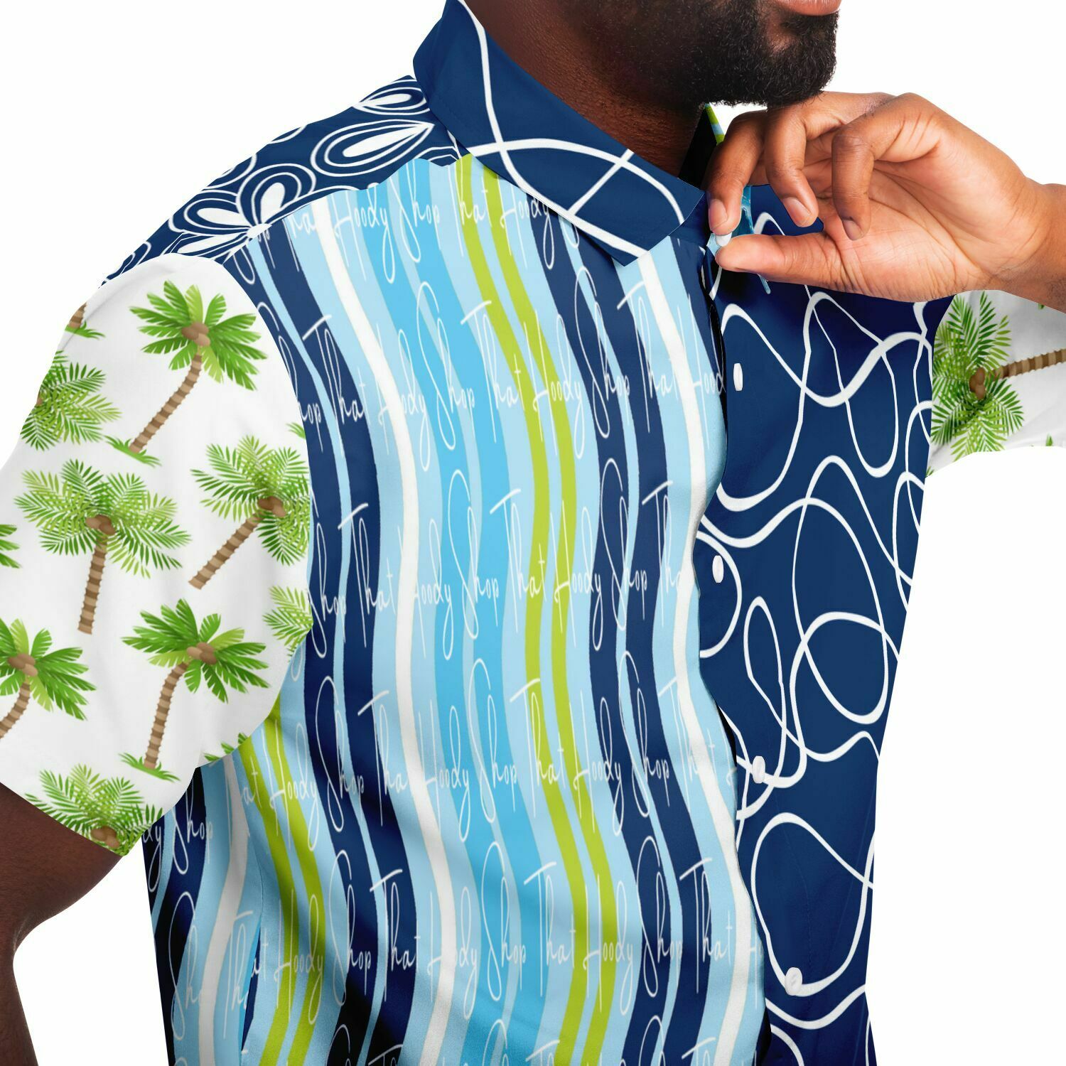 Mykonos Striped Shirt with Graffiti Print - Short Sleeve Button Down