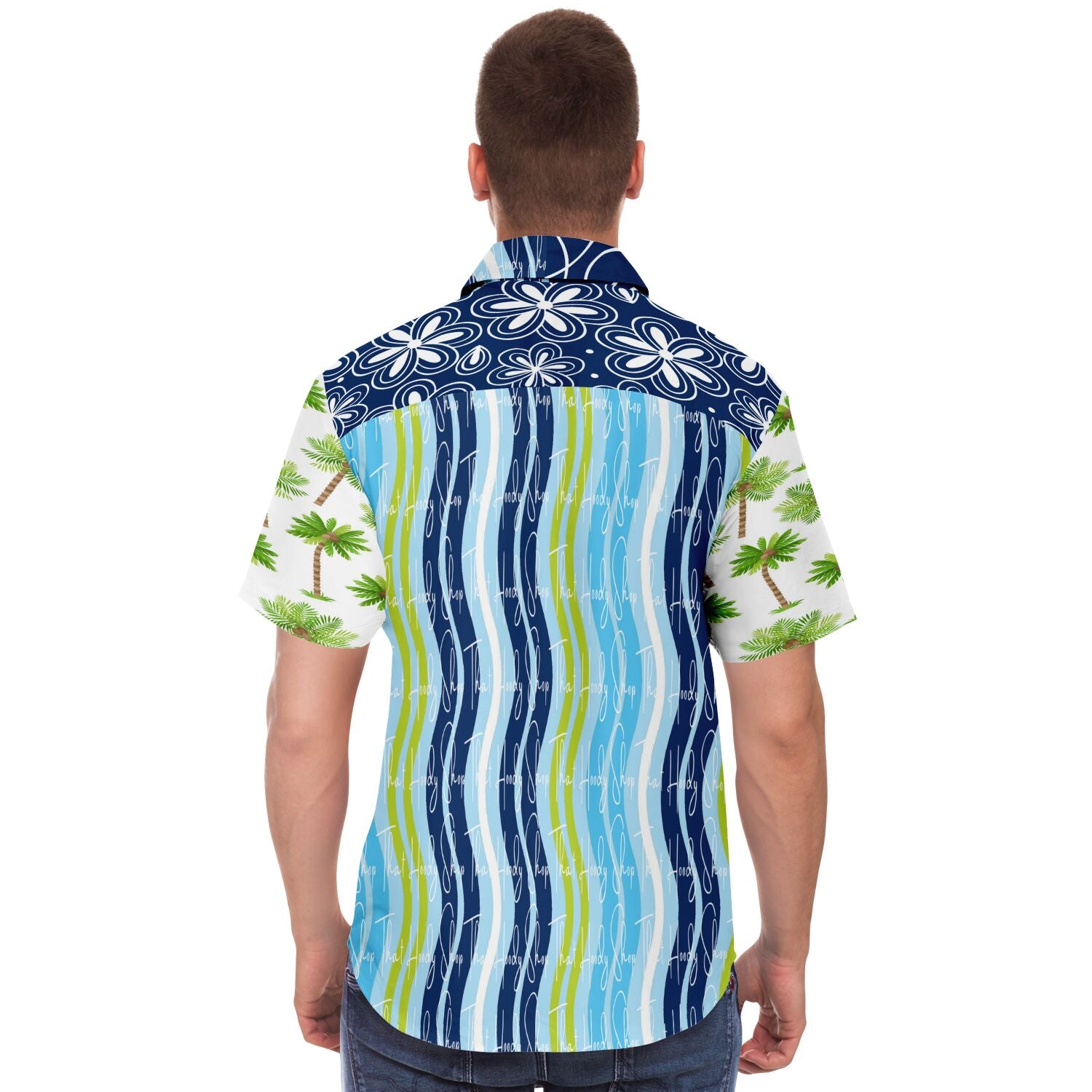 Mykonos Striped Shirt with Graffiti Print - Short Sleeve Button Down