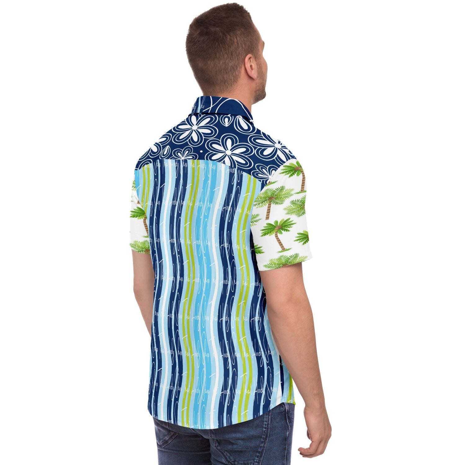 Mykonos Striped Shirt with Graffiti Print - Short Sleeve Button Down