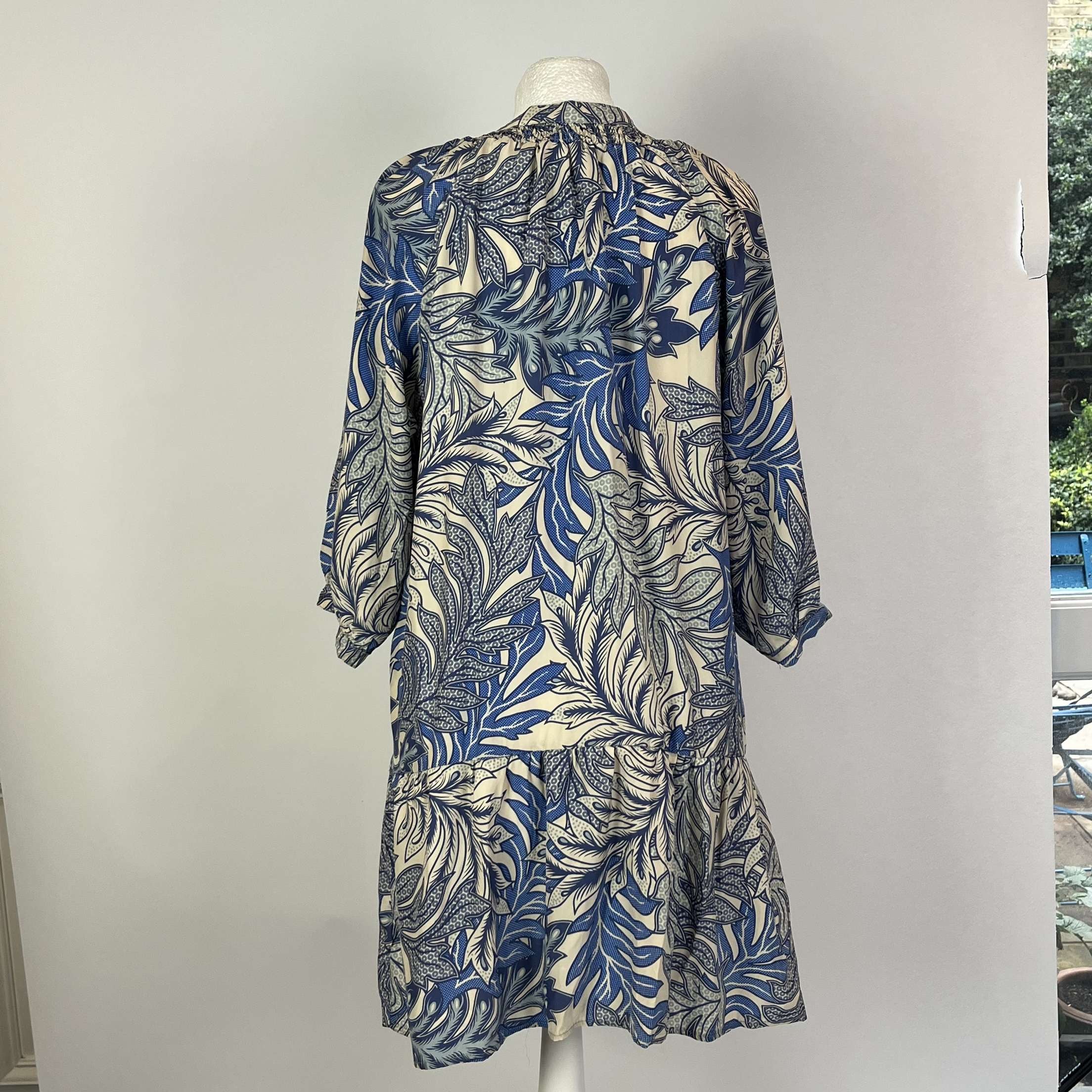 Natalie Martin Blue Cream Print Silk Midi Dress XS - Shop Now!