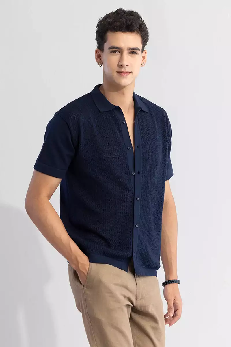 Navy blue shirt with elegant knit design