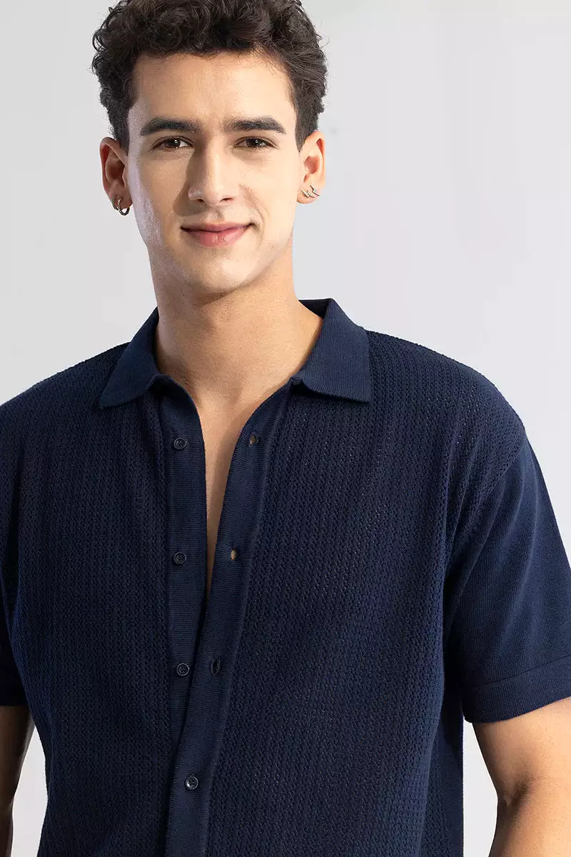 Navy blue shirt with elegant knit design