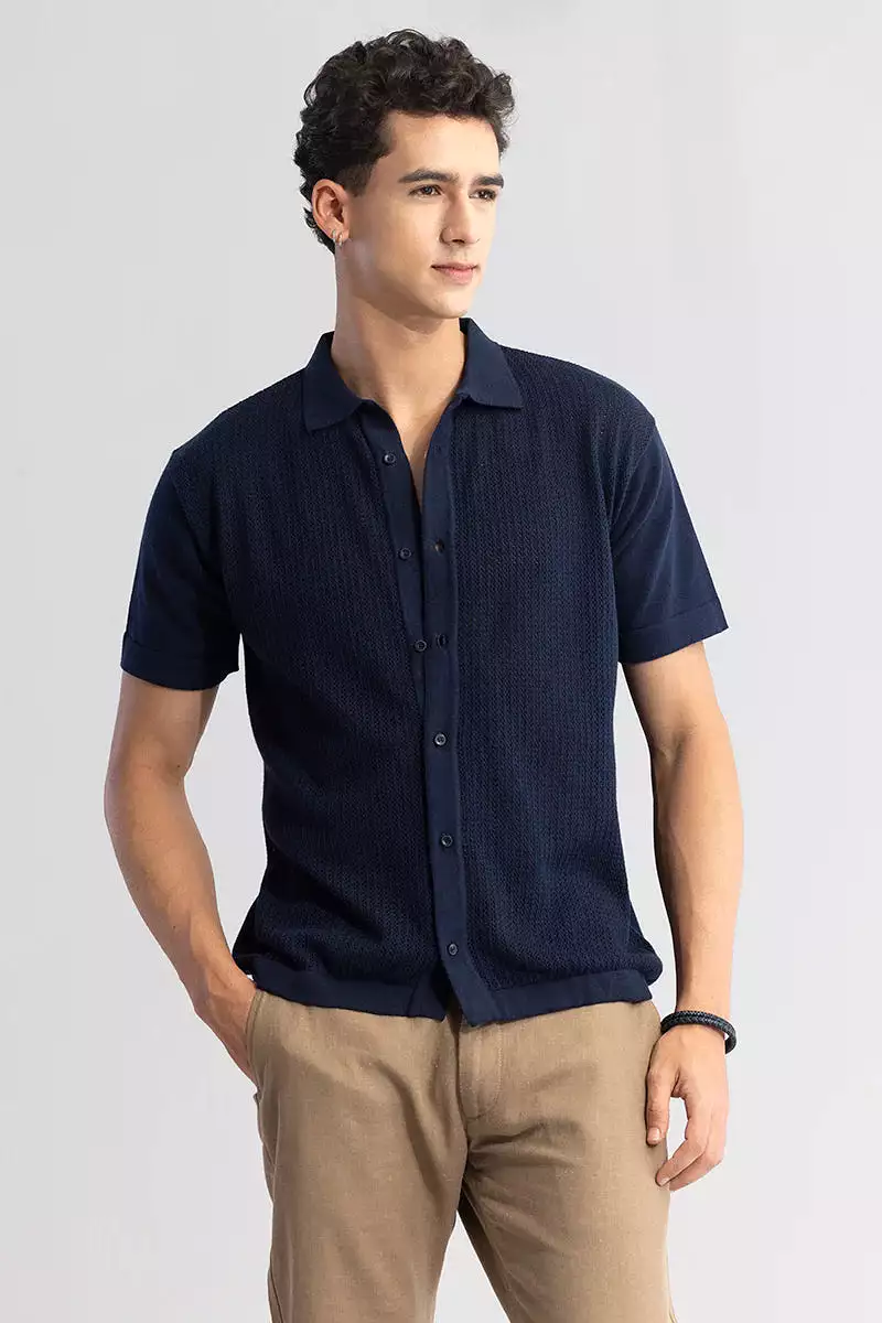 Navy blue shirt with elegant knit design