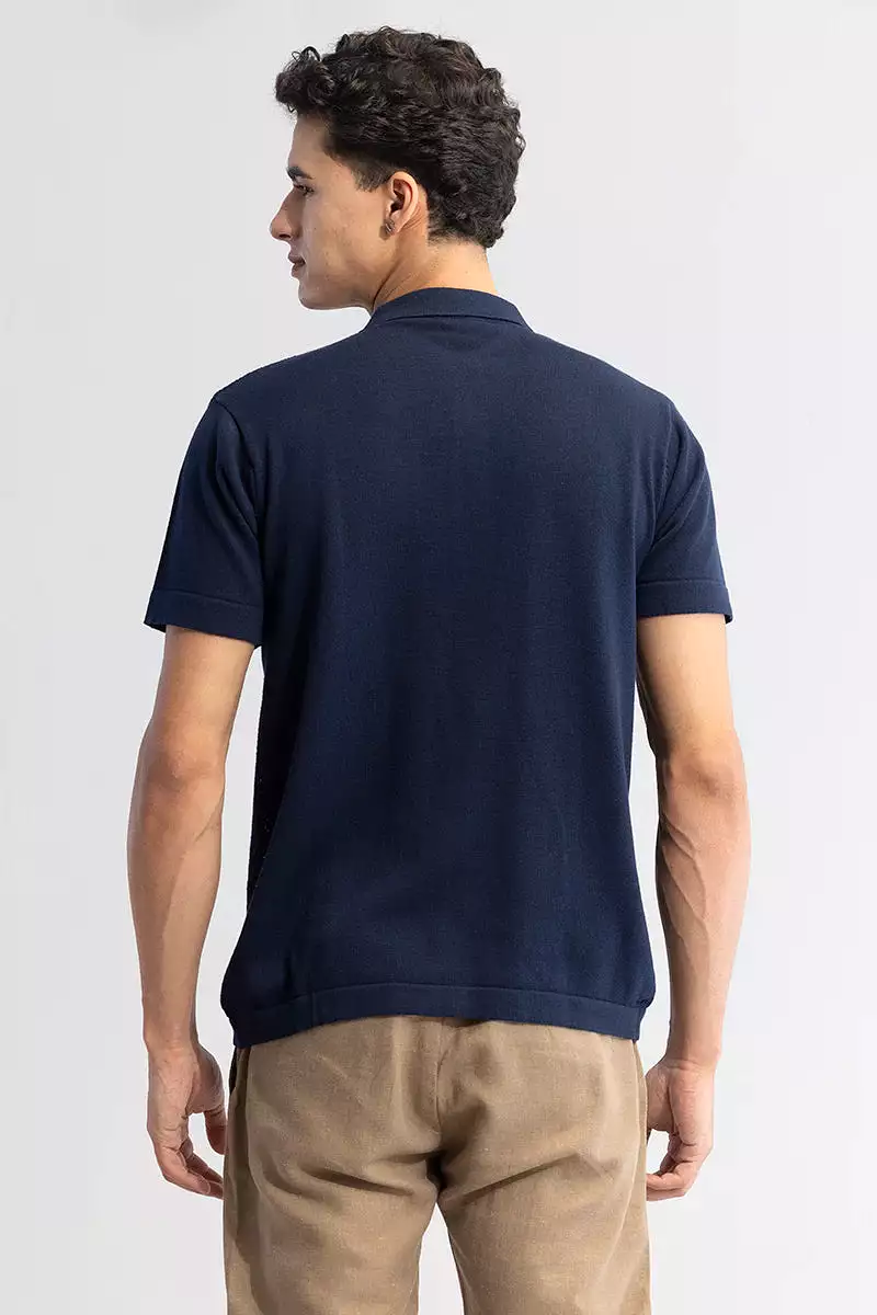 Navy blue shirt with elegant knit design