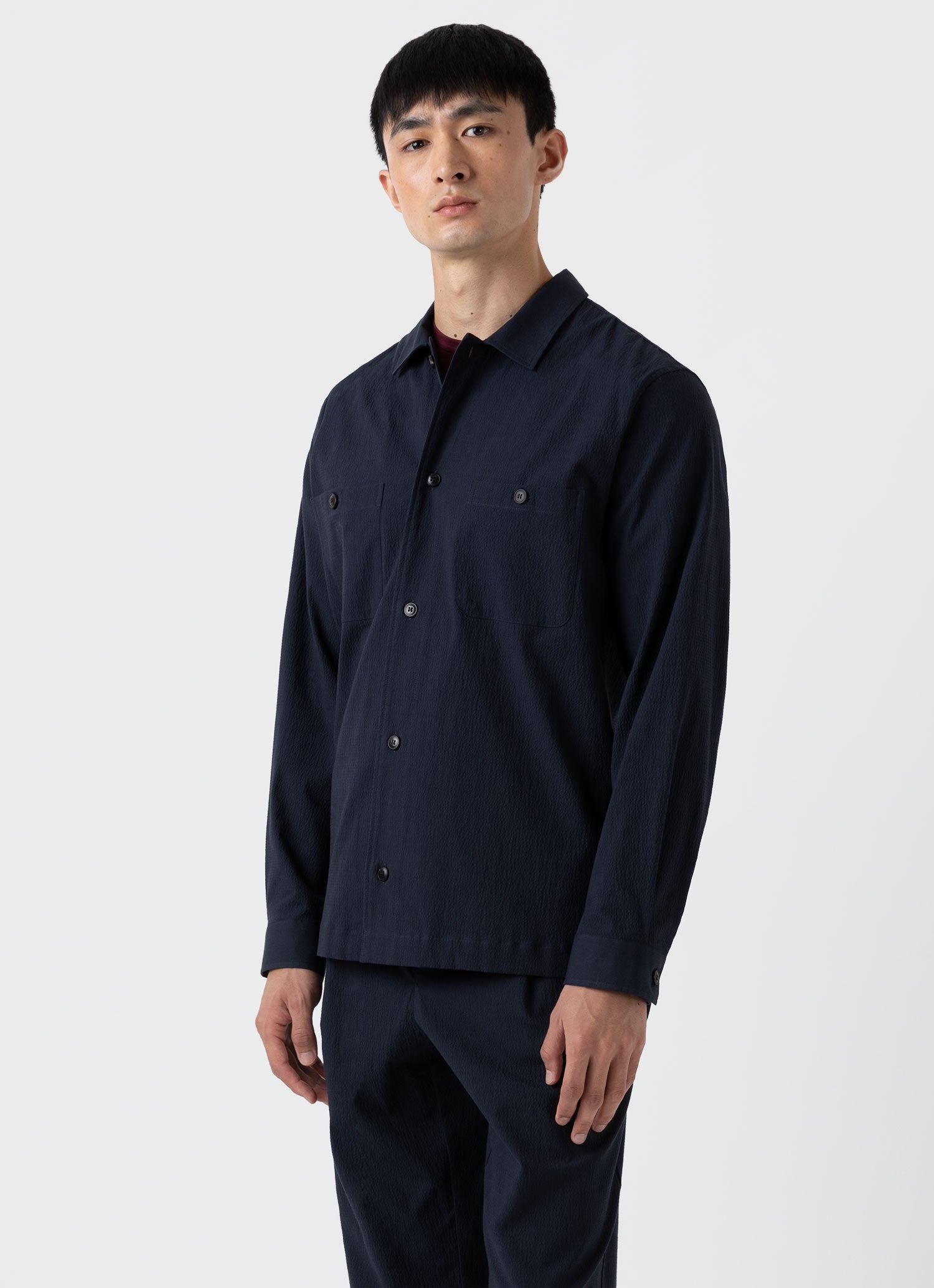 Navy Seersucker Men's Overshirt.