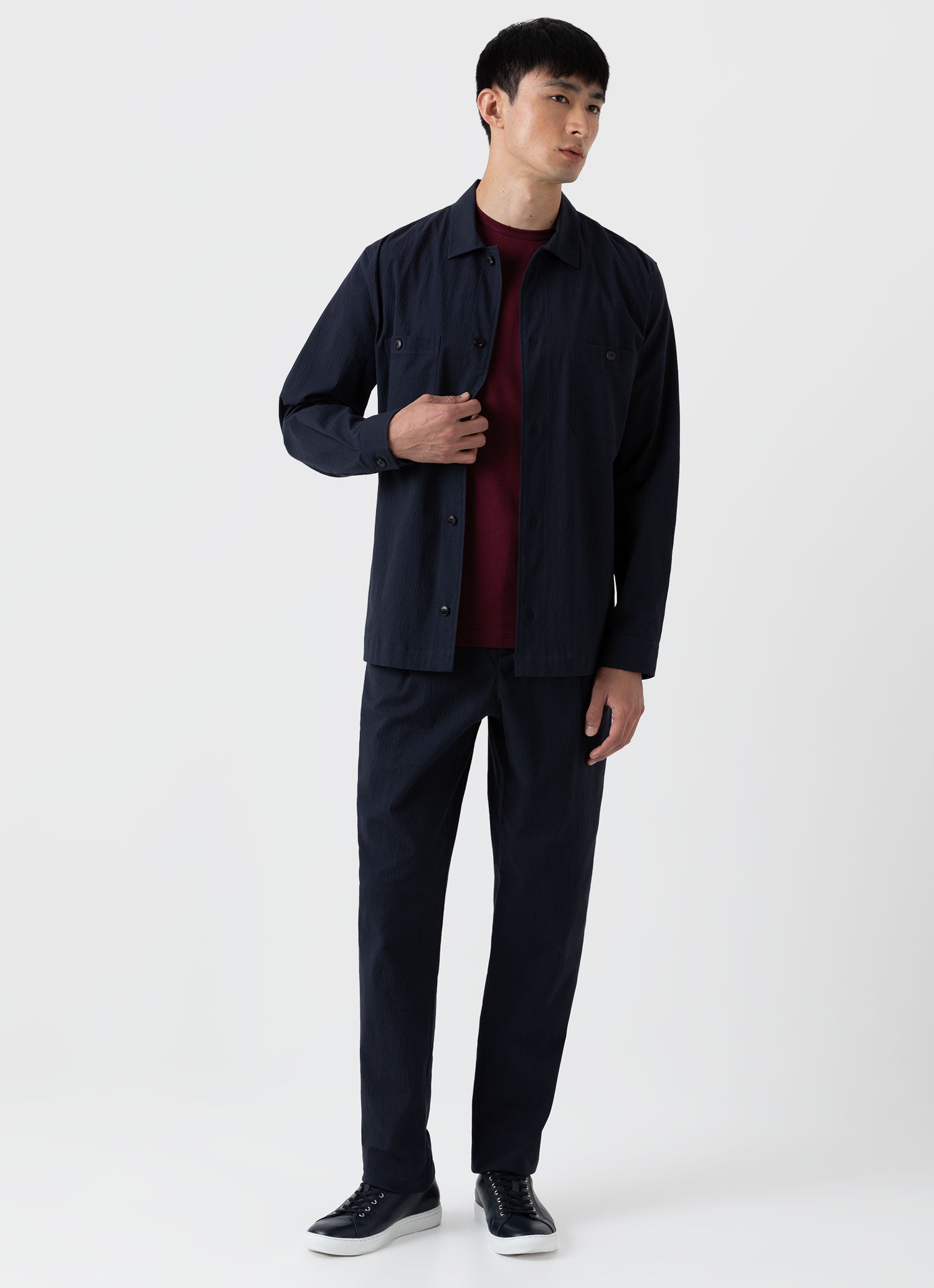 Navy Seersucker Men's Overshirt.