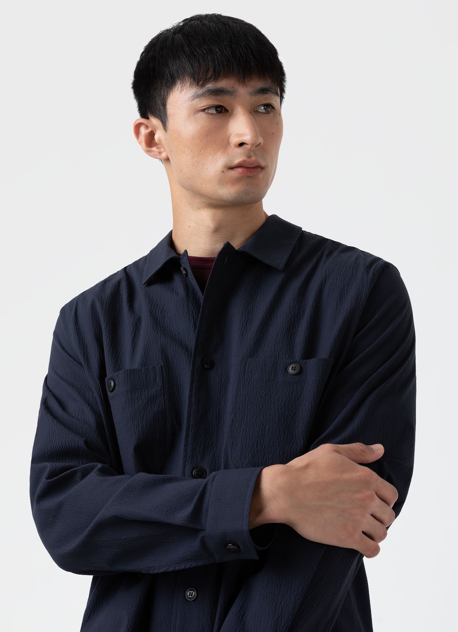 Navy Seersucker Men's Overshirt.