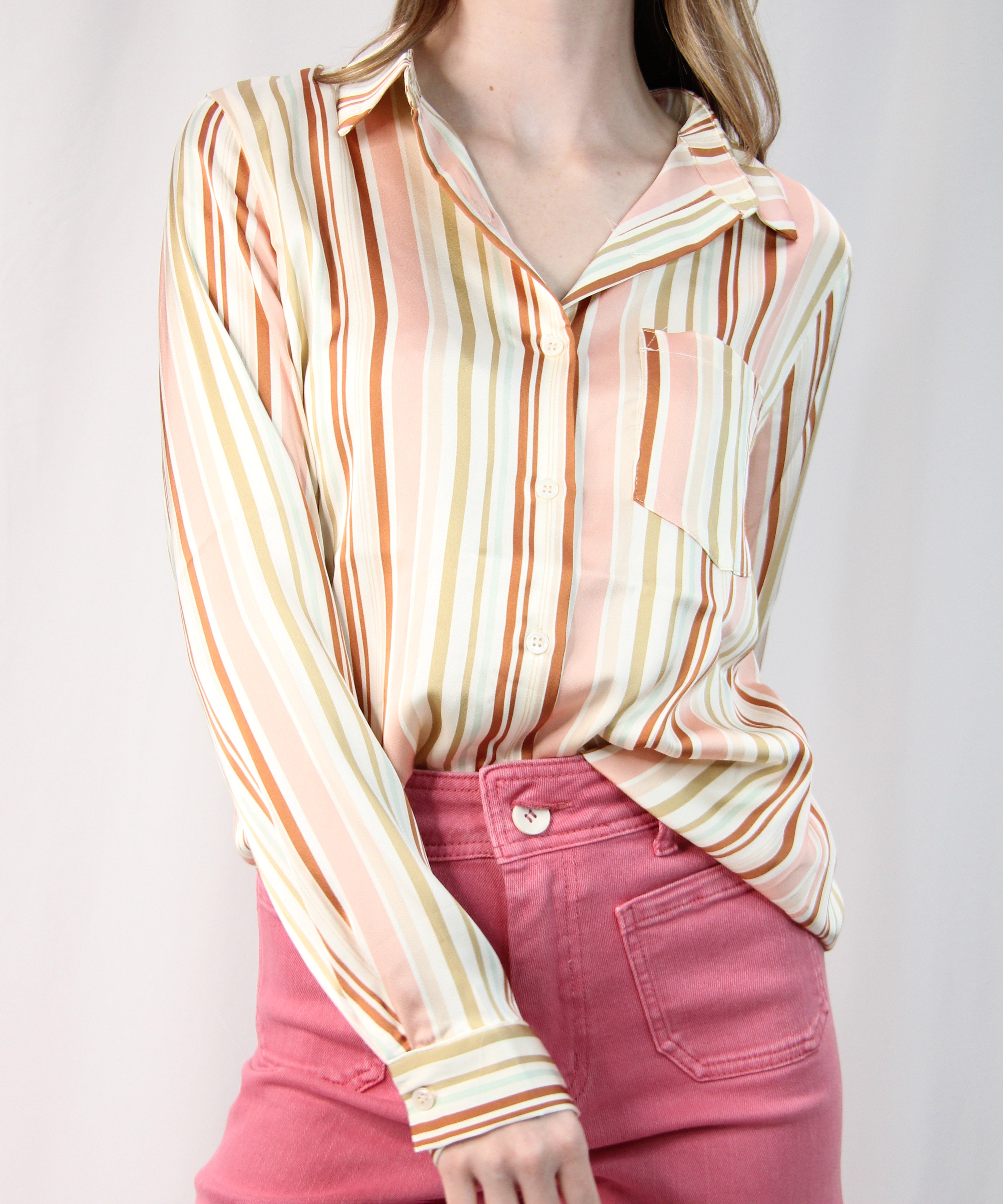 Neutral Stripe Buttondown Blouse