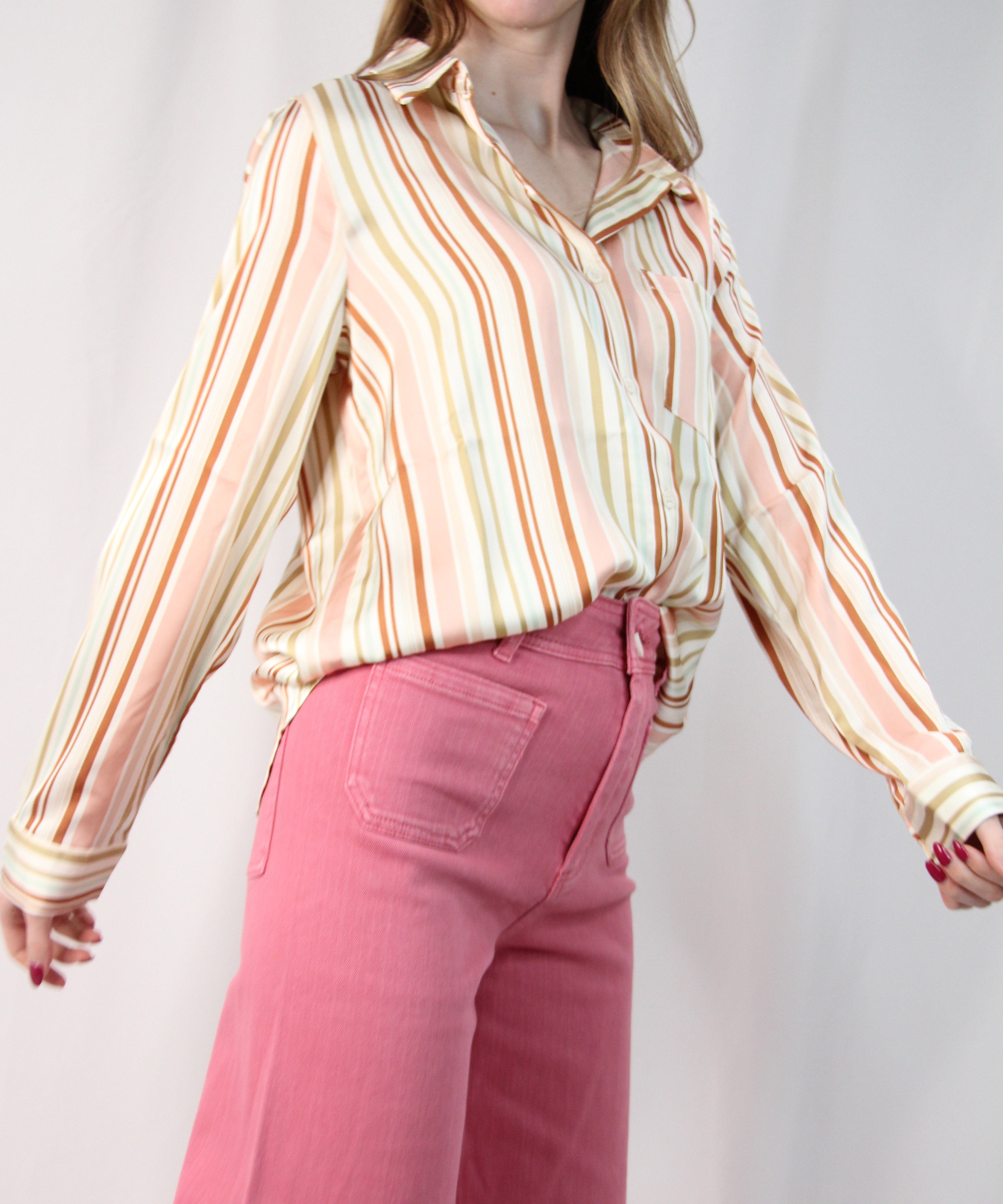 Neutral Stripe Buttondown Blouse