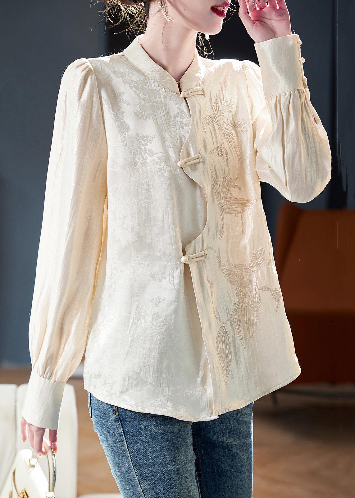 Apricot Buttoned Cotton Shirt QA1052 Long Sleeve