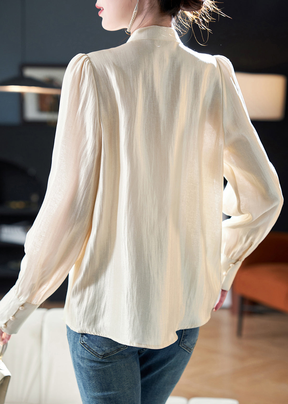 Apricot Buttoned Cotton Shirt QA1052 Long Sleeve