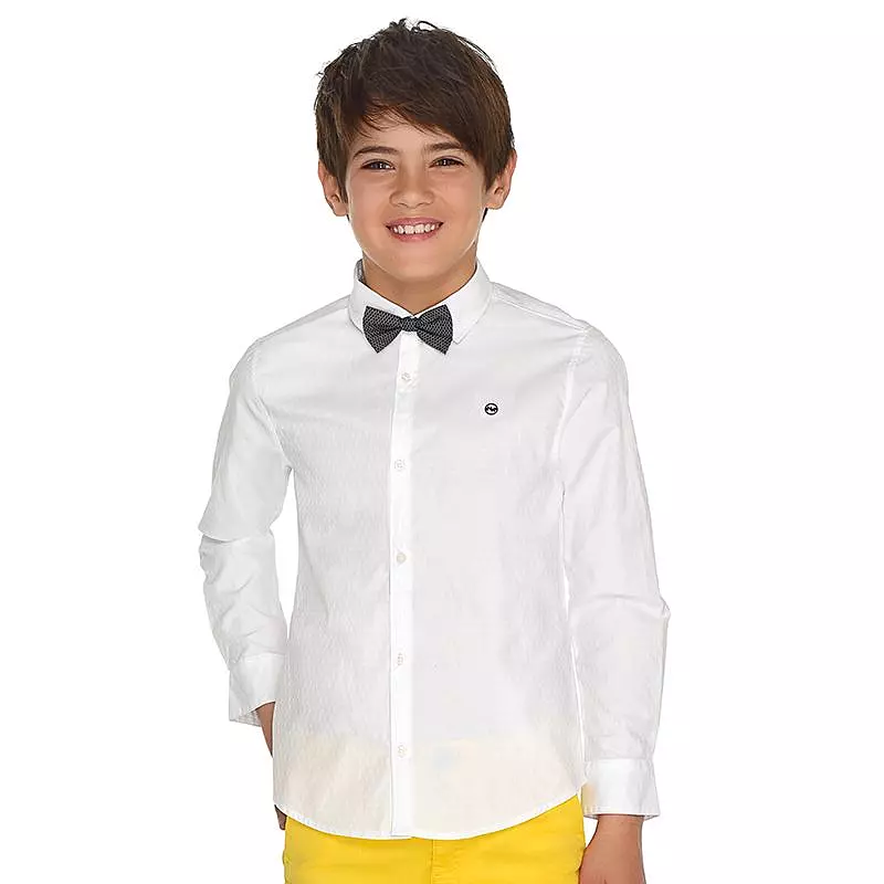 Nukutavake White Shirt with Bow Tie, Long Sleeve, Slim Fit - 6131.