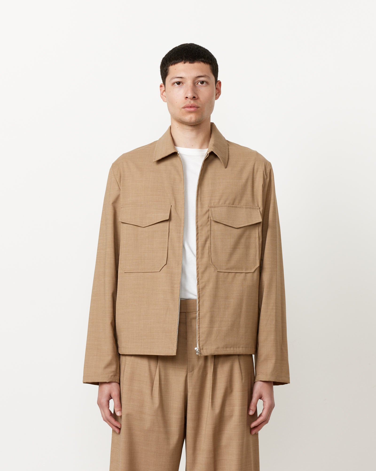 Nylon Wool Overshirt Camel