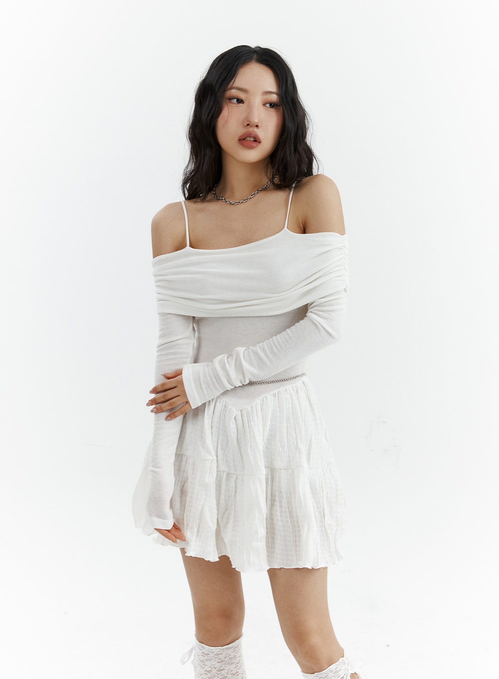 Off-Shoulder Ruffle Mini Dress CJ424