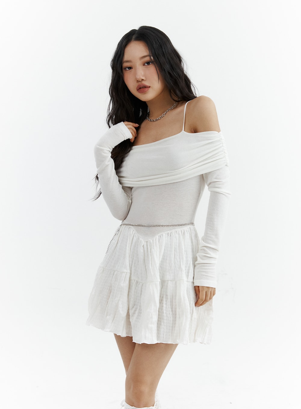 Off-Shoulder Ruffle Mini Dress CJ424