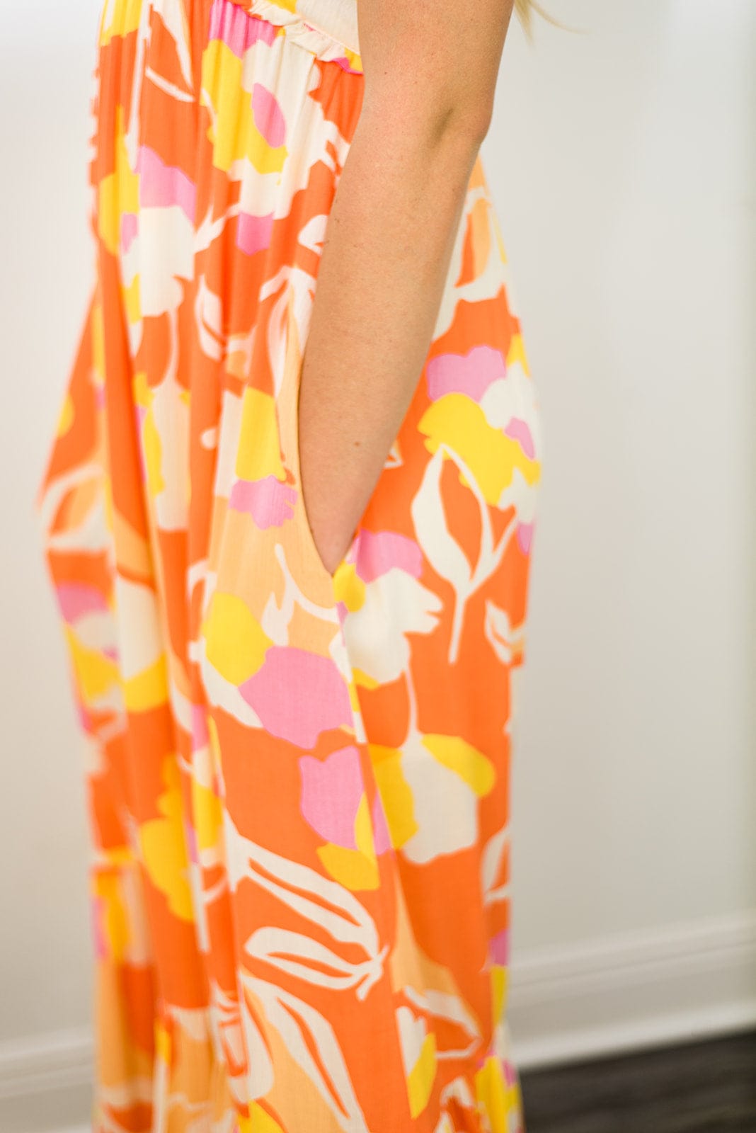 Orange Halter Floral Maxi Dress