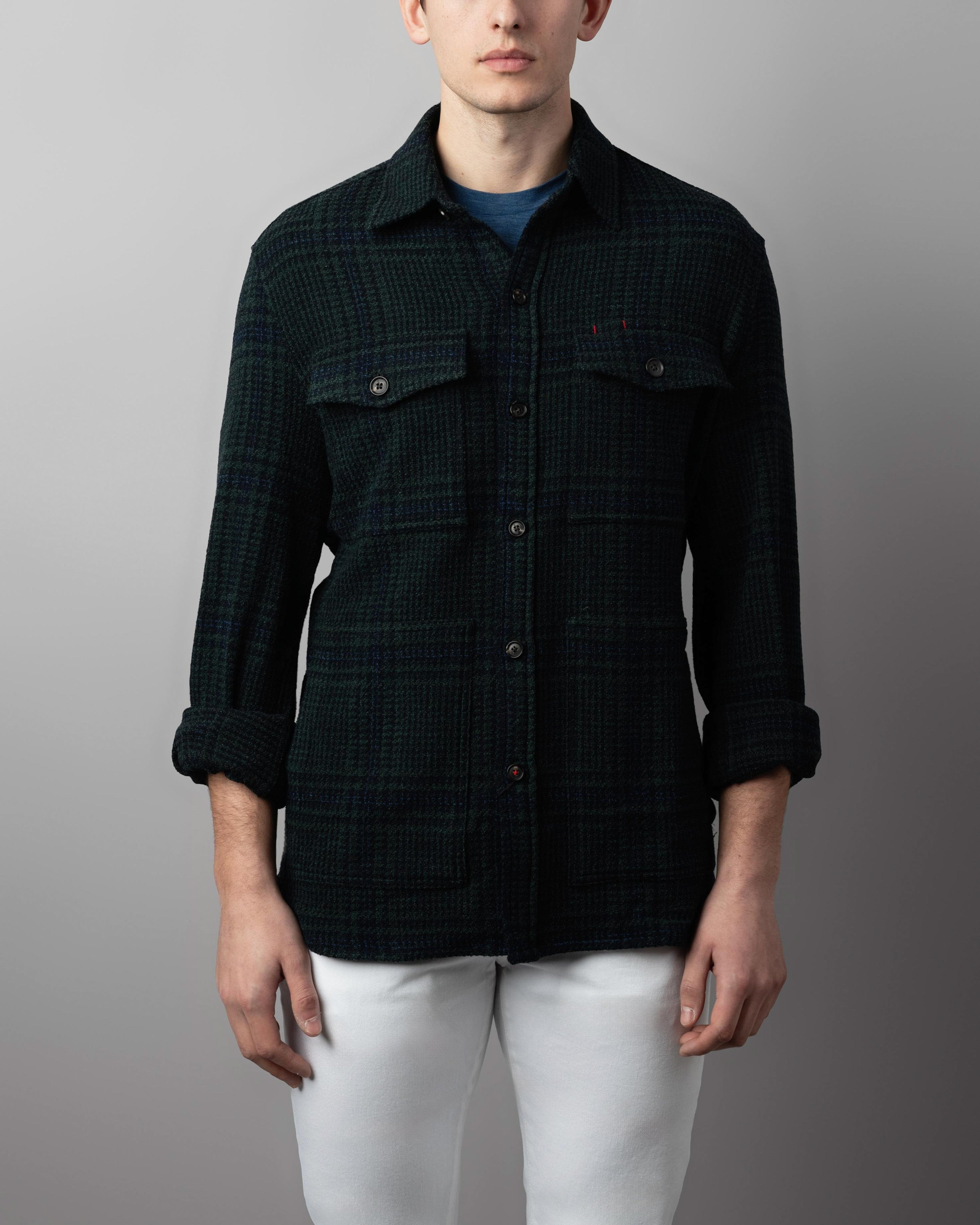 Overshirt with Windowpane Pattern