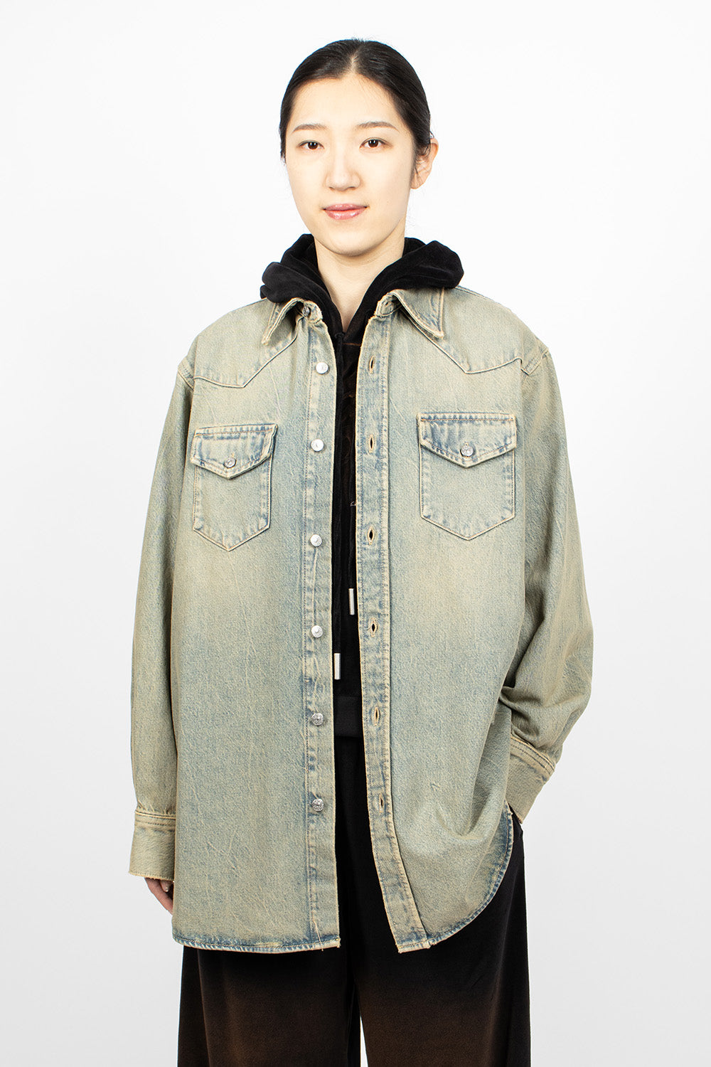 Oversized Denim Shirt Blue/Beige