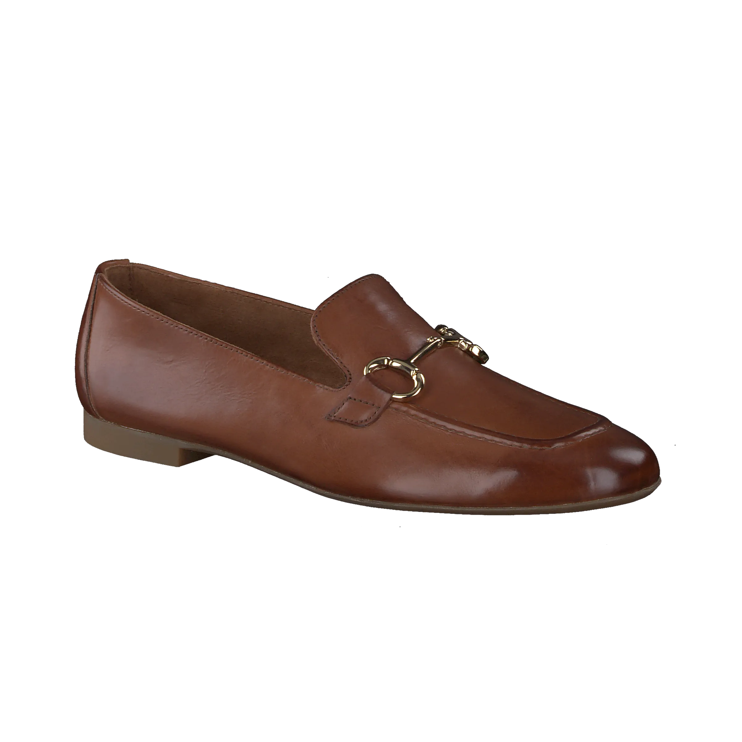 Paul Green Dark Tan Leather Loafers Gold Buckle