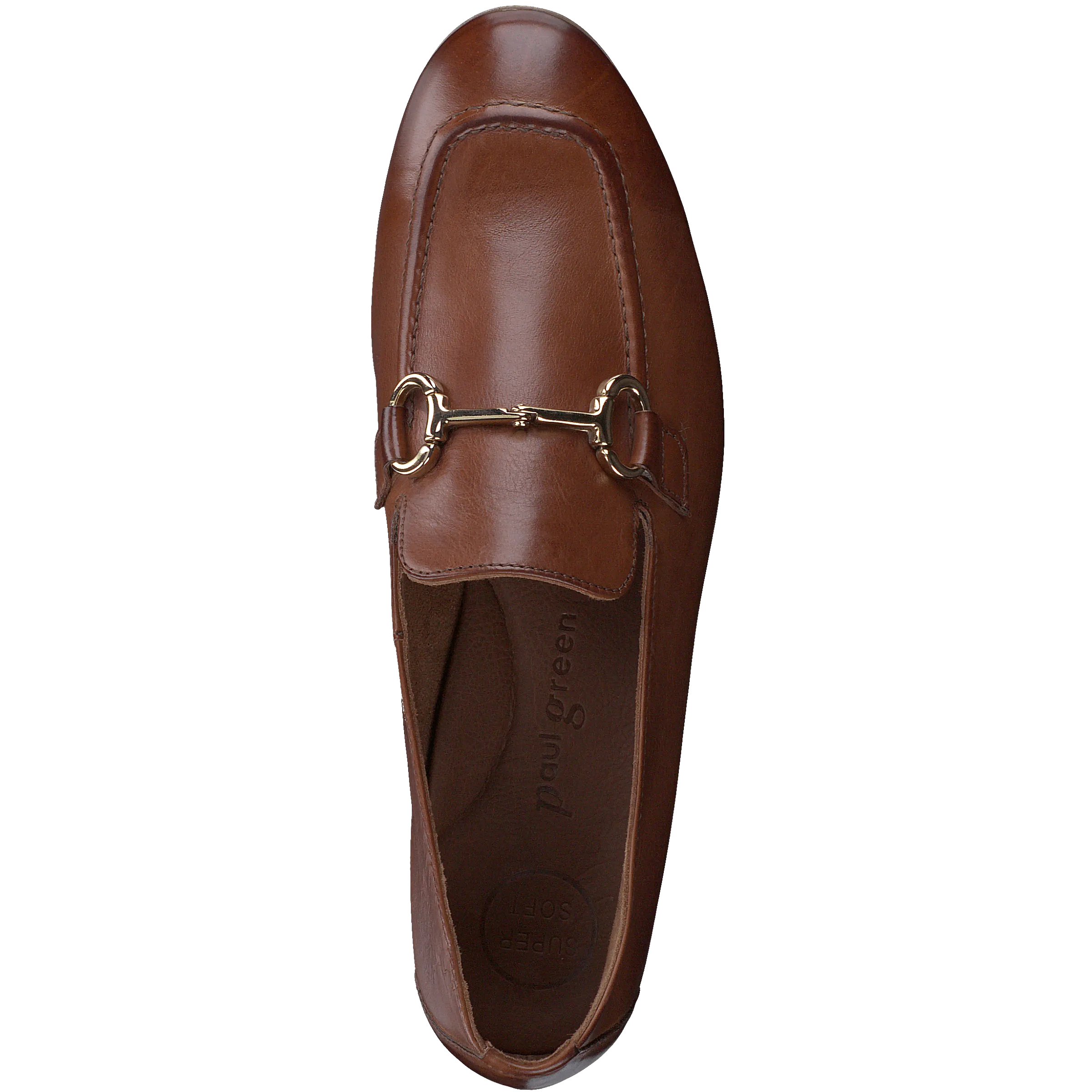 Paul Green Dark Tan Leather Loafers Gold Buckle