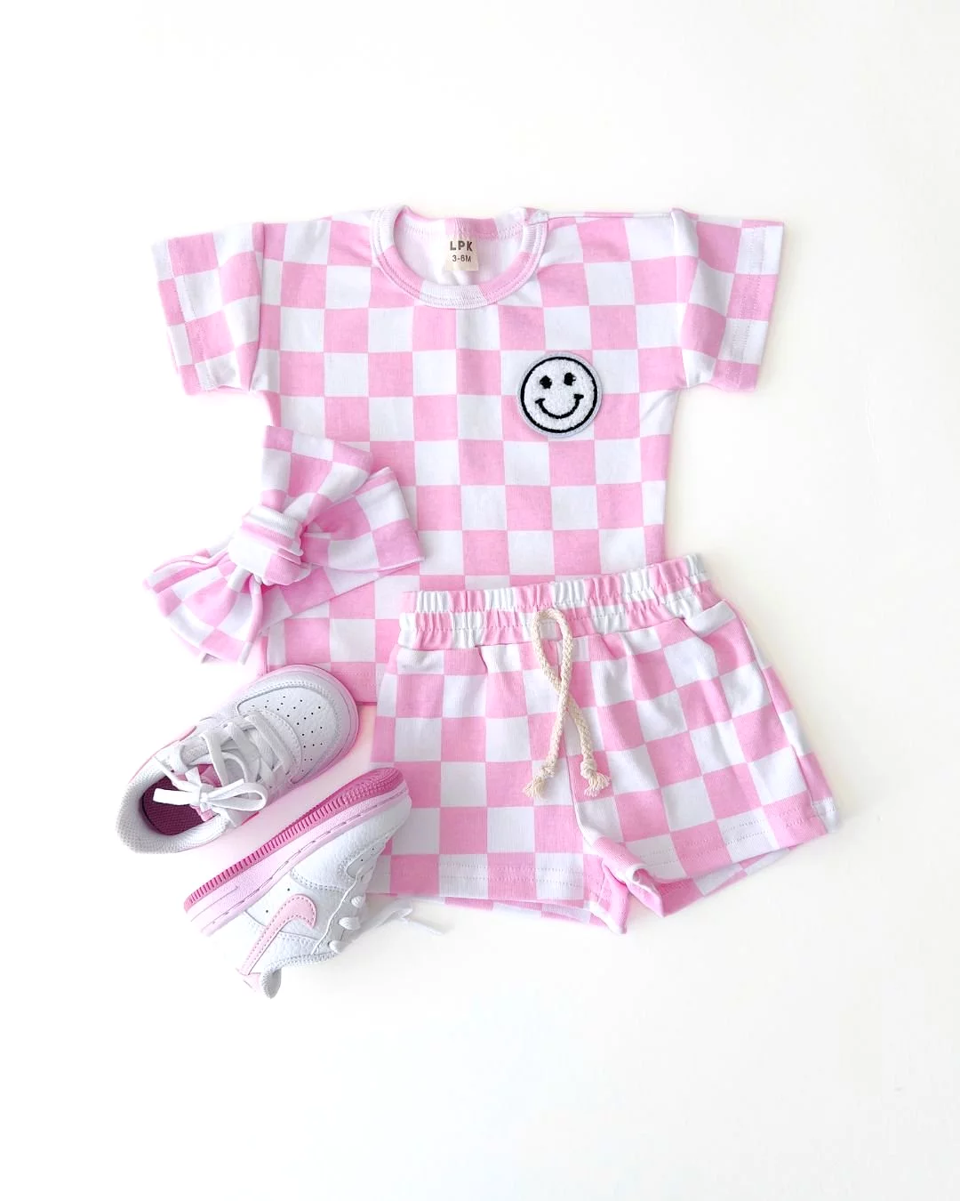 Pink Checkered Shorts Set