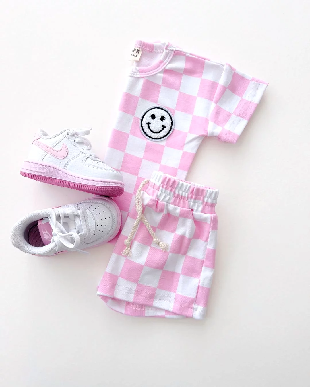 Pink Checkered Shorts Set