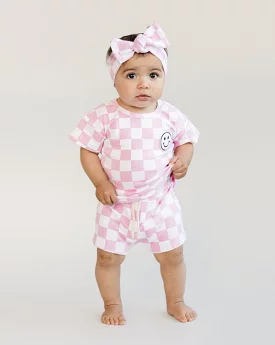 Pink Checkered Shorts Set