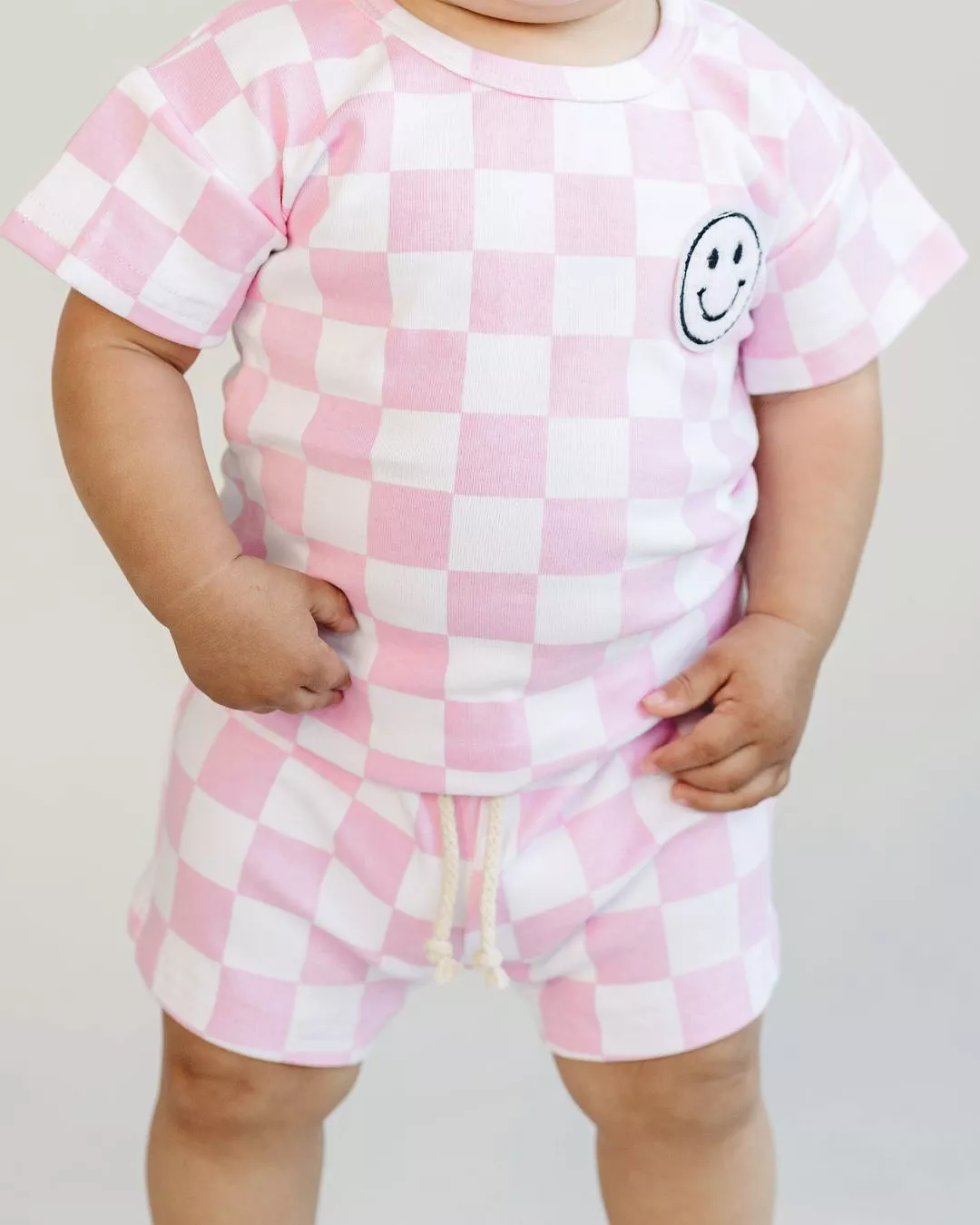 Pink Checkered Shorts Set