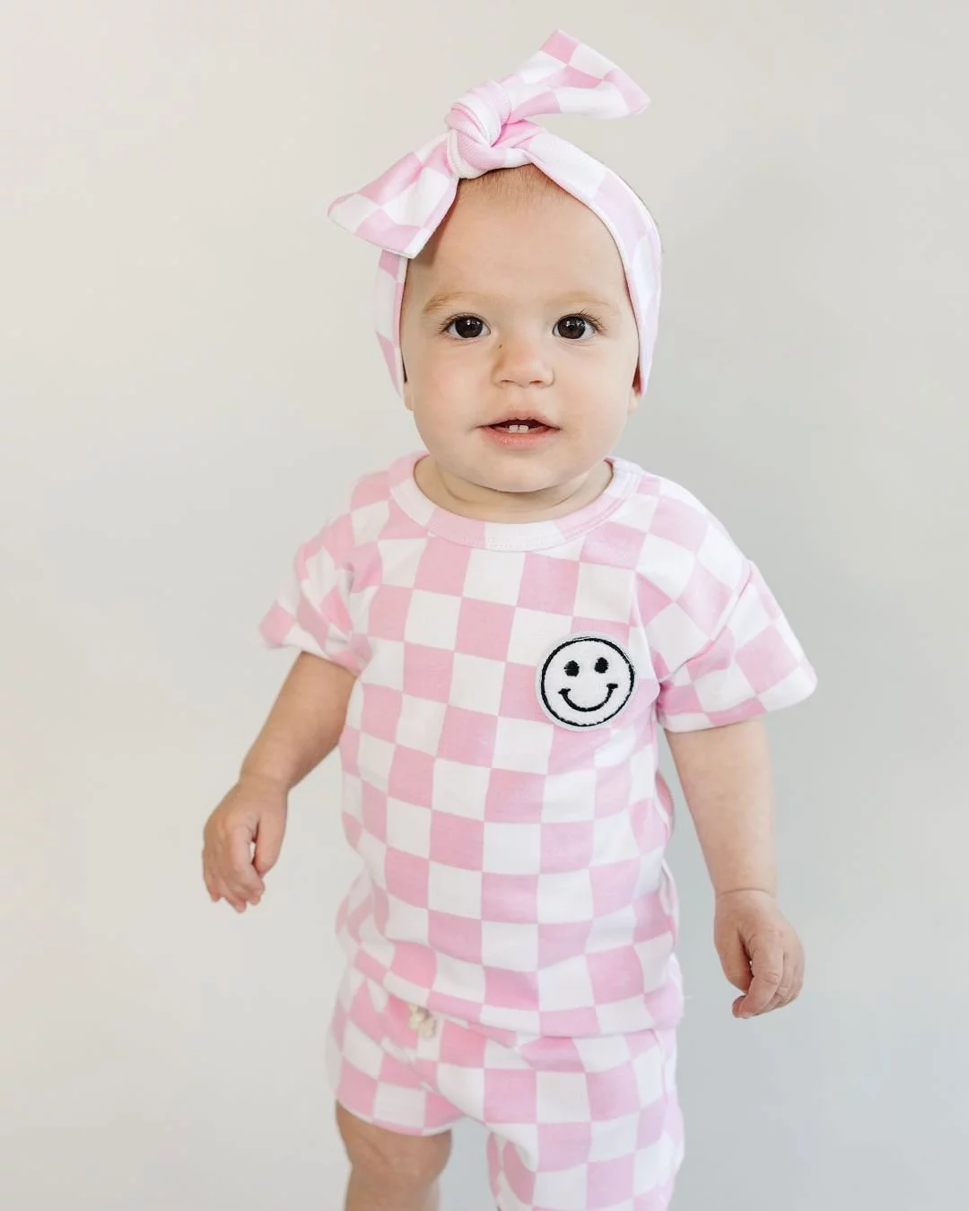 Pink Checkered Shorts Set