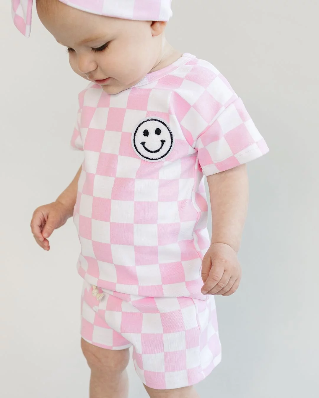 Pink Checkered Shorts Set