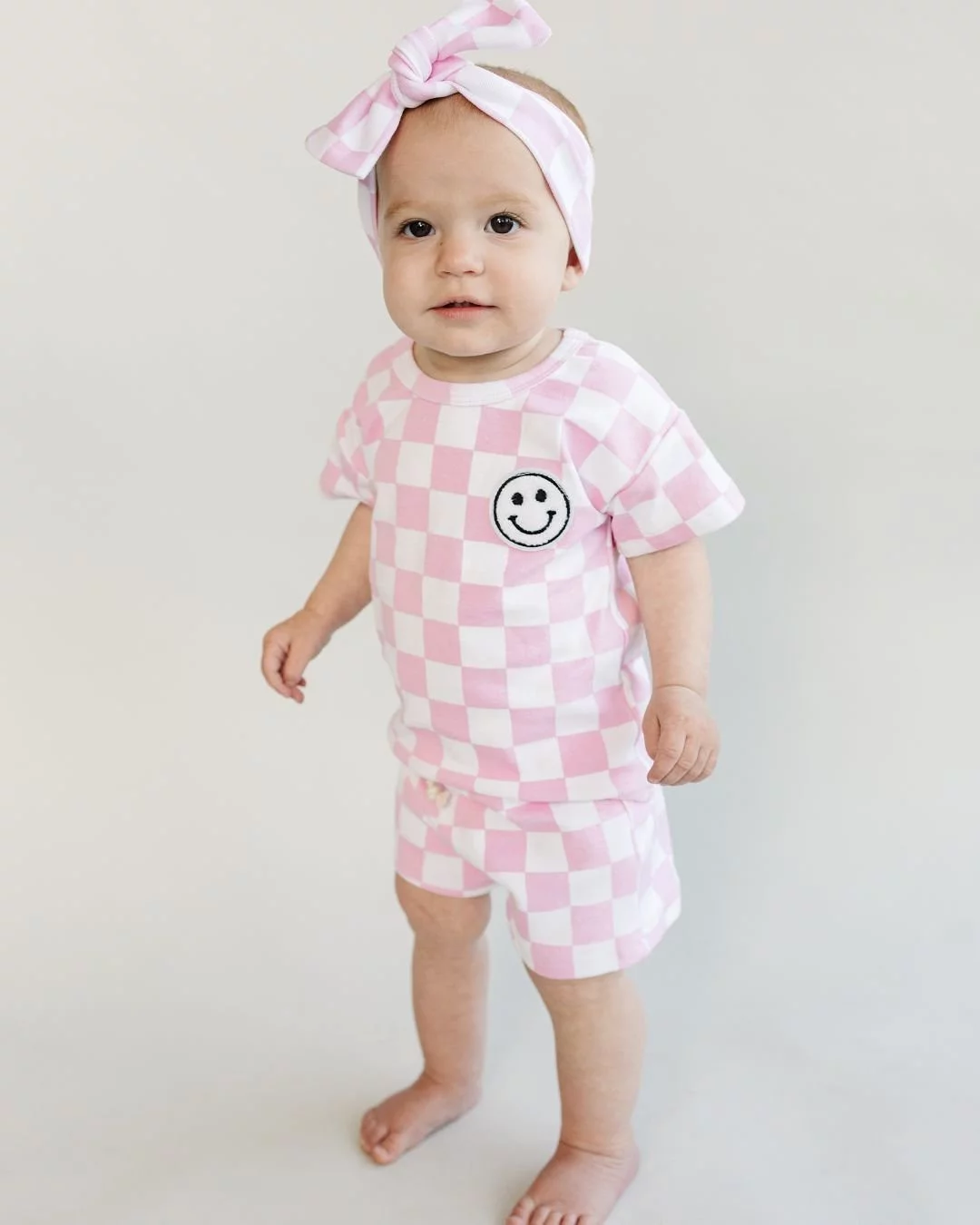 Pink Checkered Shorts Set