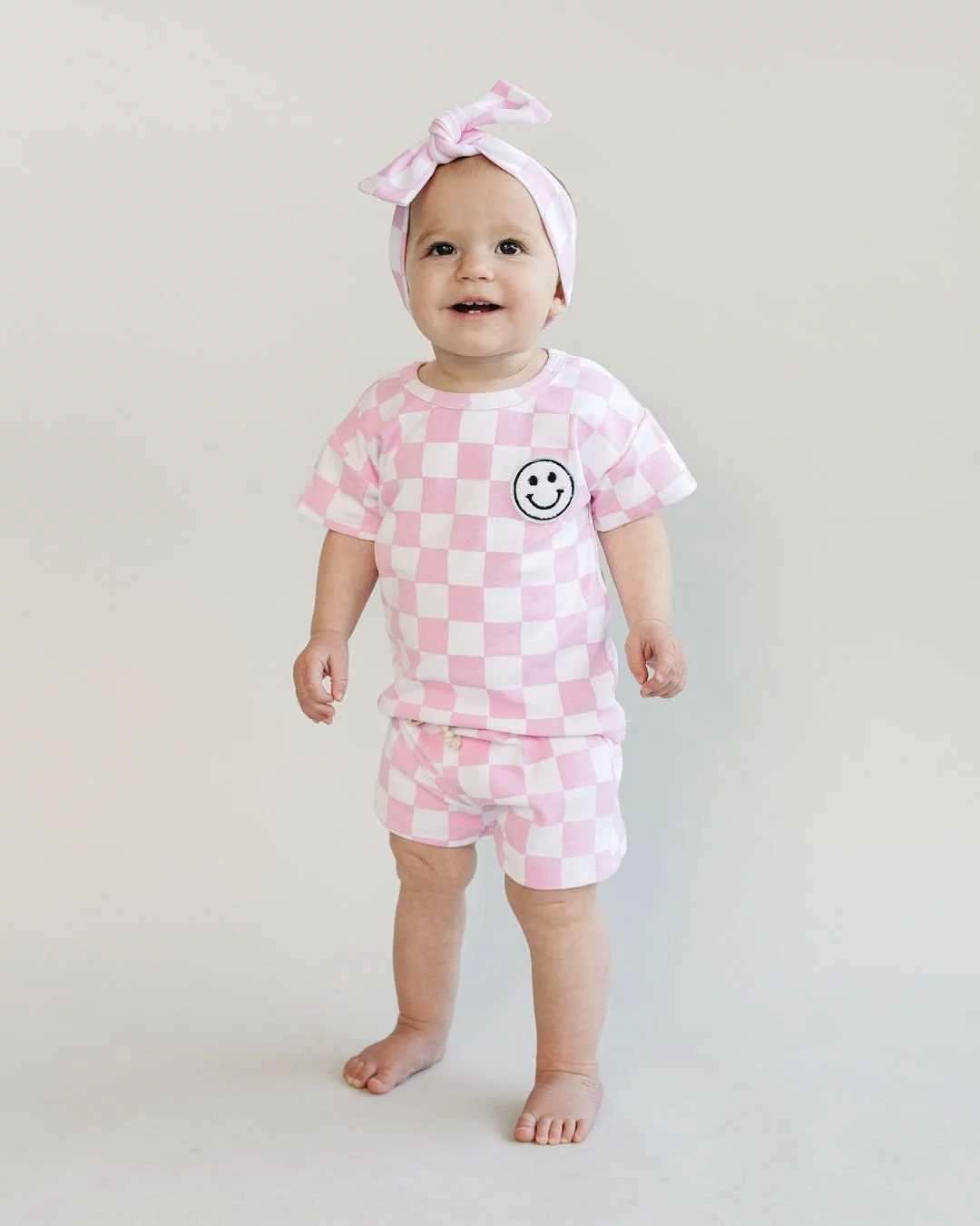 Pink Checkered Shorts Set