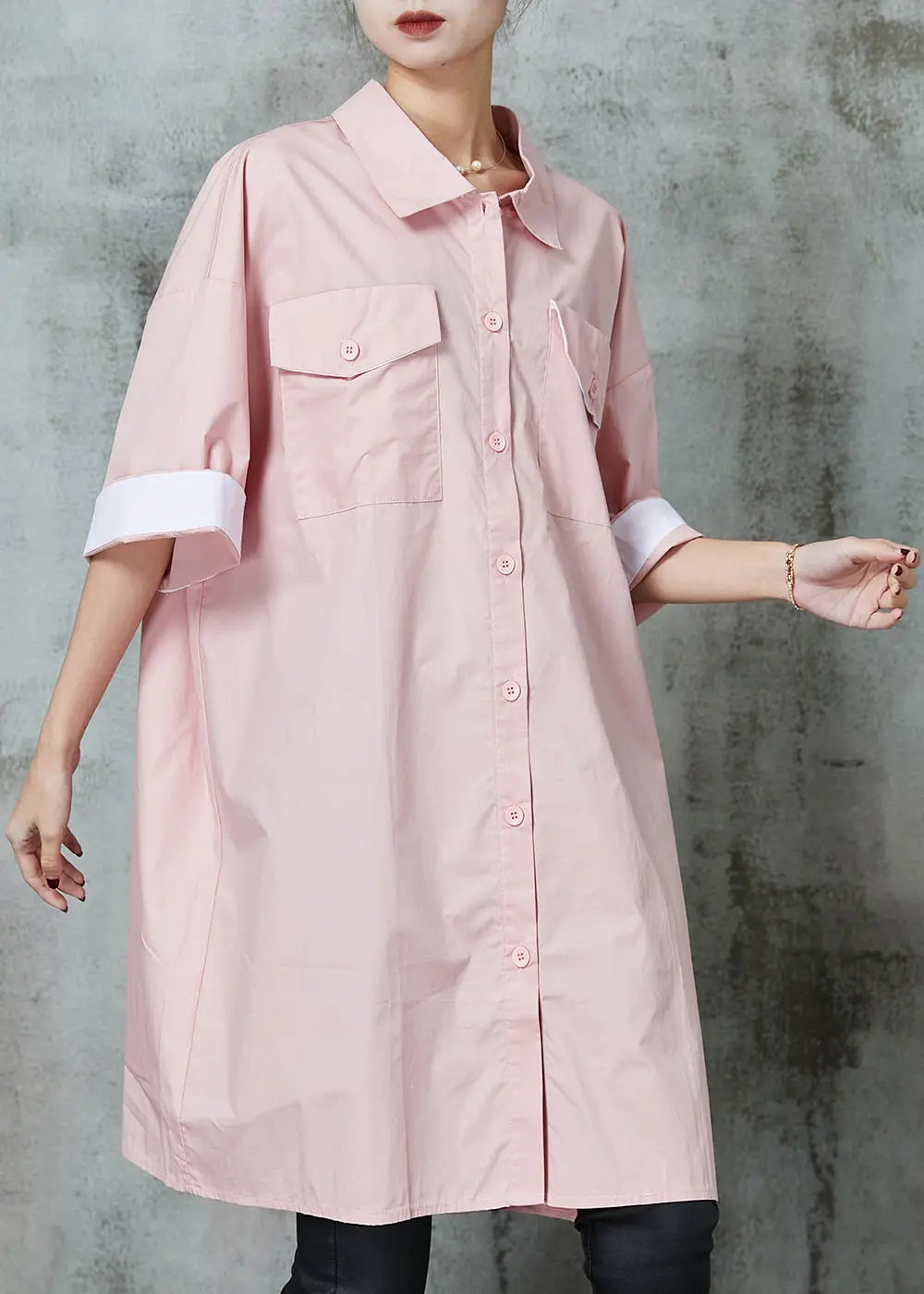 Pink Oversized Cotton Shirt Dress