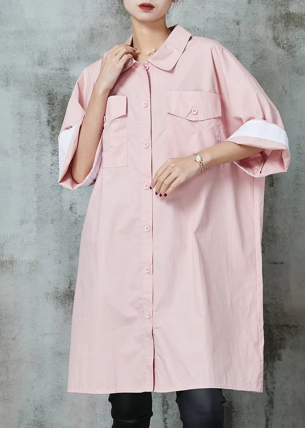 Pink Oversized Cotton Shirt Dress