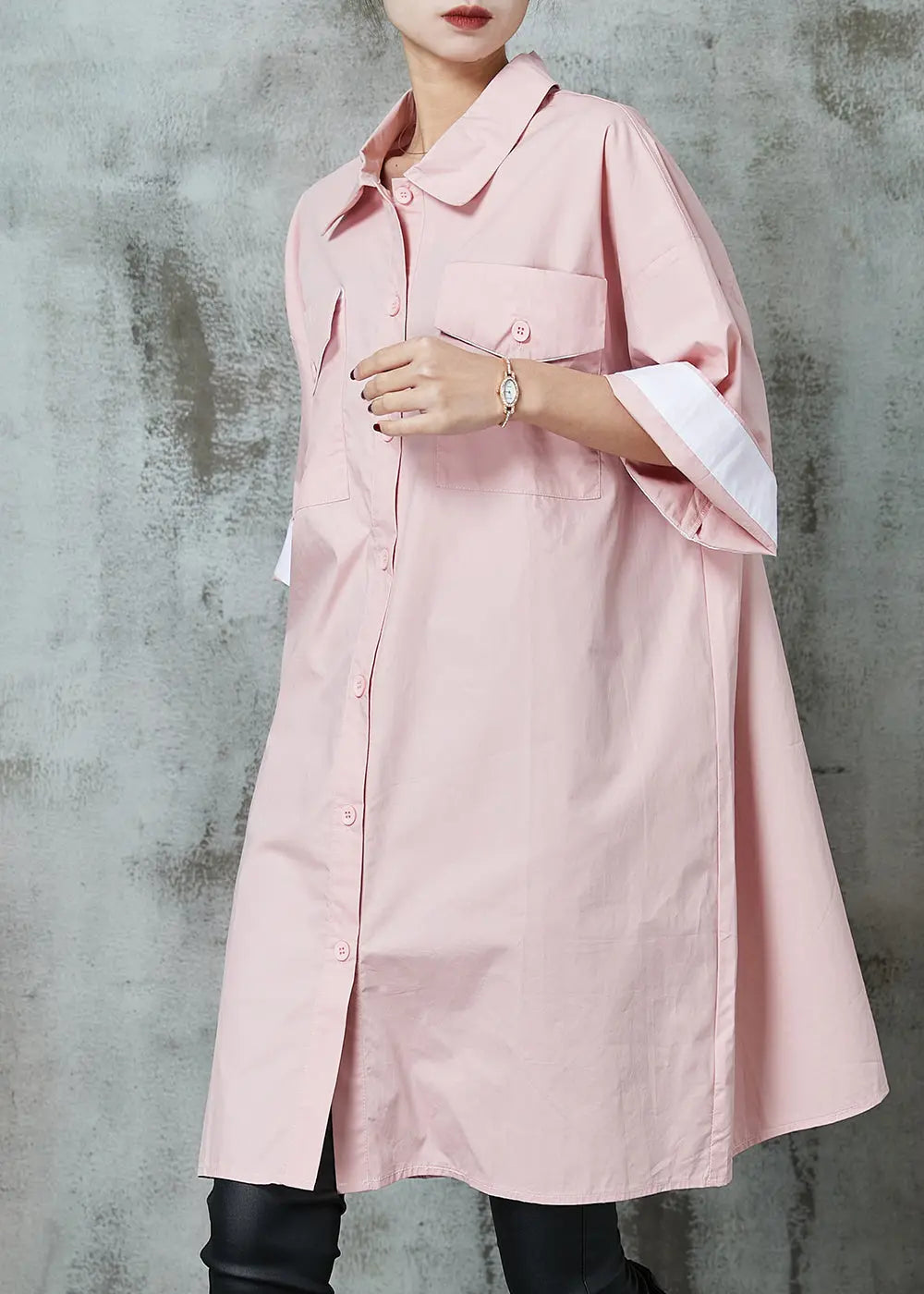 Pink Oversized Cotton Shirt Dress