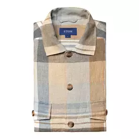 Plaid Linen Twill Overshirt - Affordable trendy plaid linen twill overshirt for men