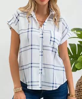 Plaid Short Sleeve Button Down Shirt in Blue