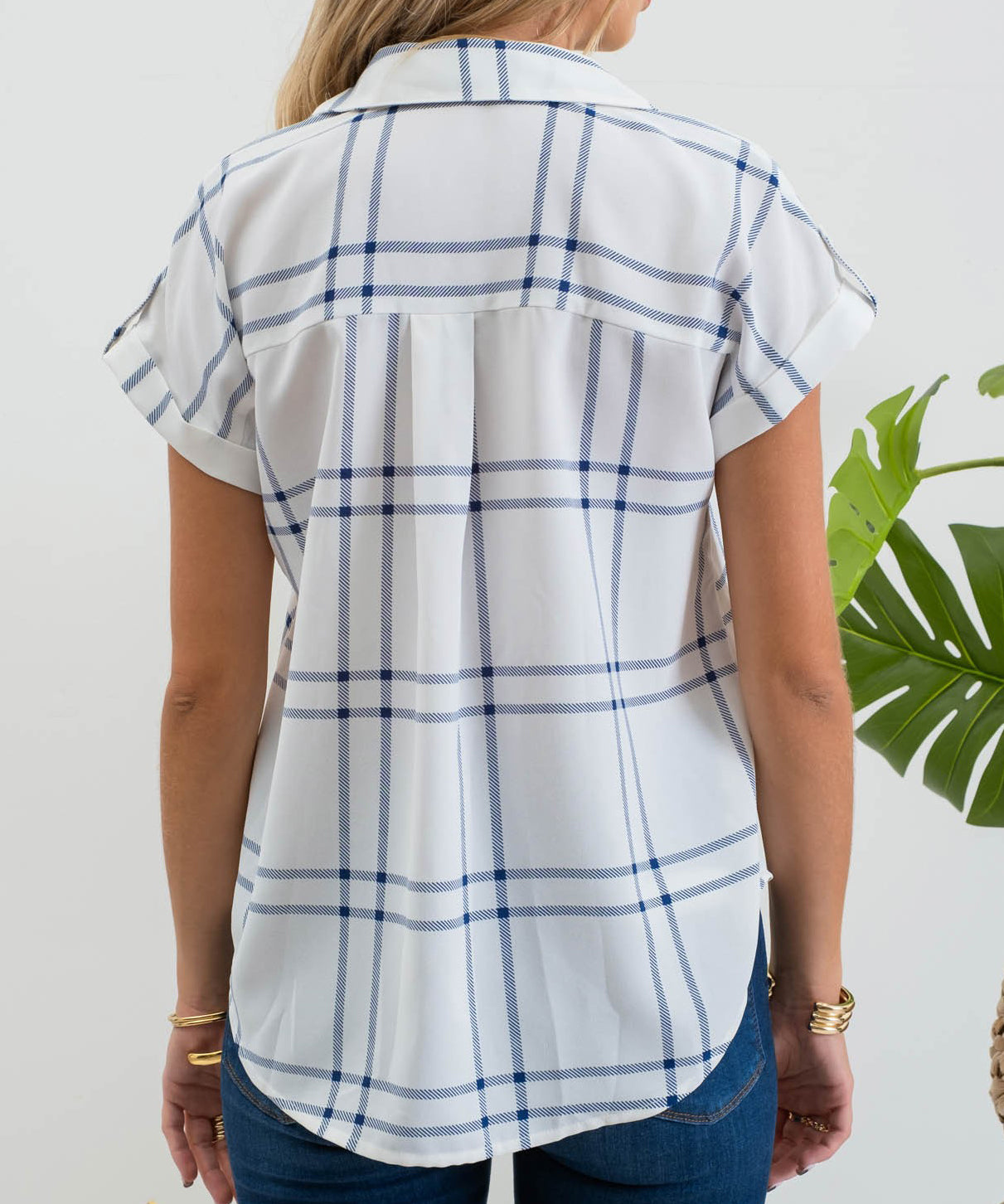 Plaid Short Sleeve Button Down Shirt in Blue