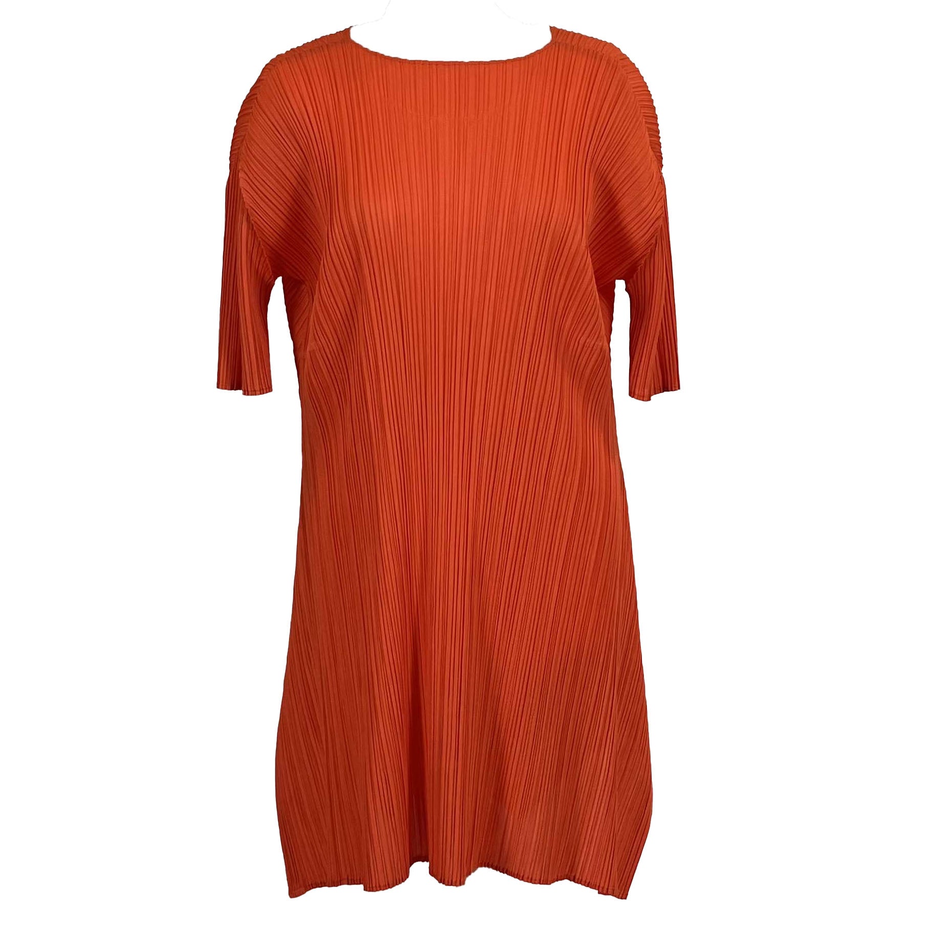 Pleats Please Issey Miyake Orange Flared Midi Dress - Size 5 (XS/S/M/L/XL)