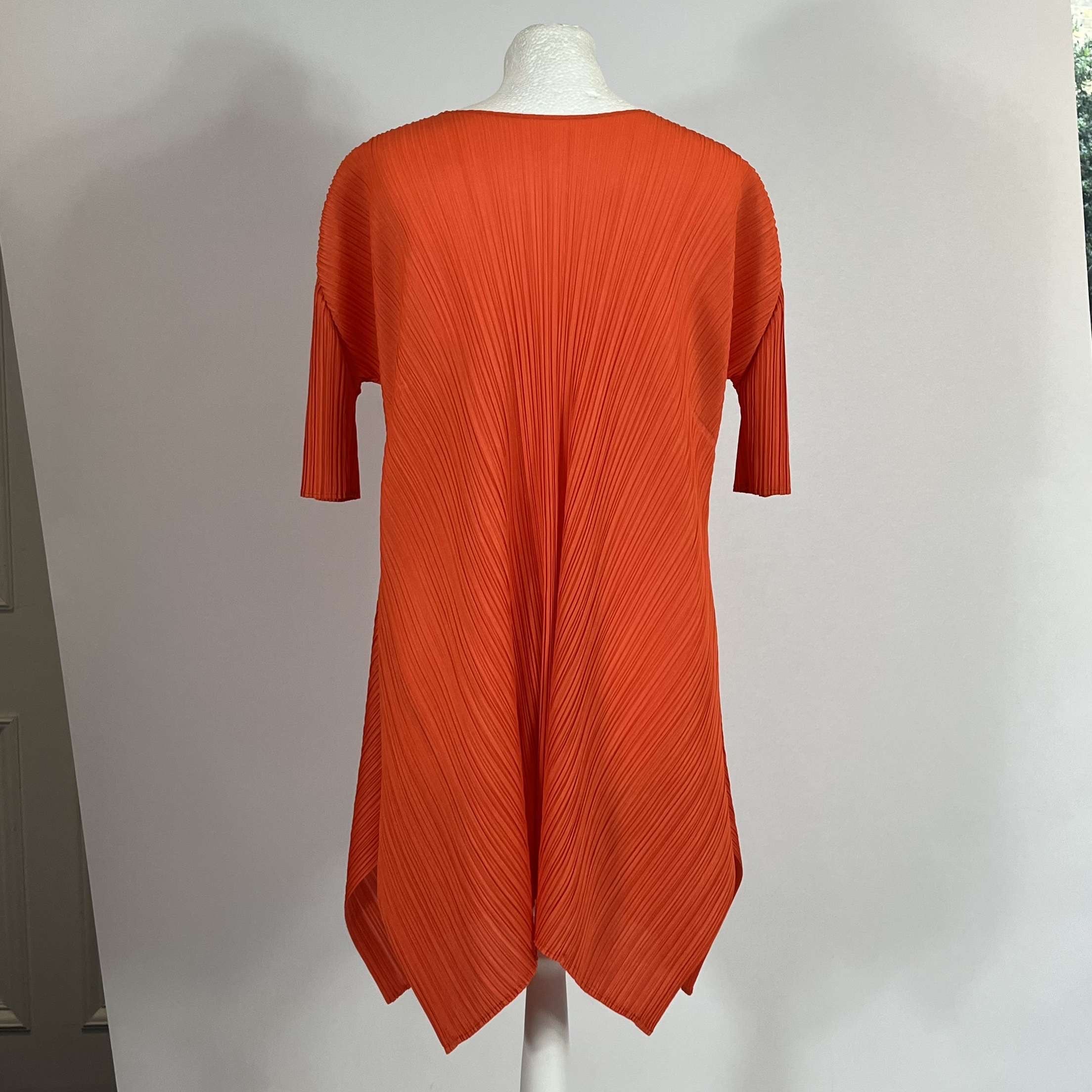 Pleats Please Issey Miyake Orange Flared Midi Dress - Size 5 (XS/S/M/L/XL)