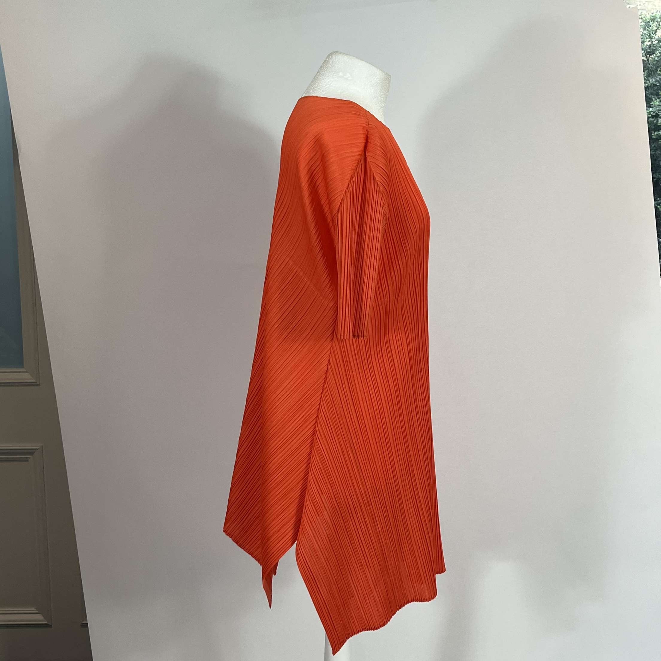 Pleats Please Issey Miyake Orange Flared Midi Dress - Size 5 (XS/S/M/L/XL)