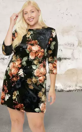 Plus size flower print 3/4 sleeve dress