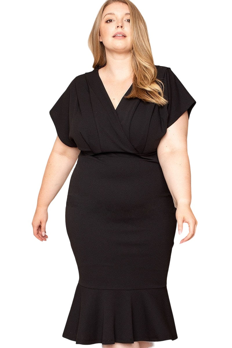 Plus size pleated midi dress, dropped shoulder