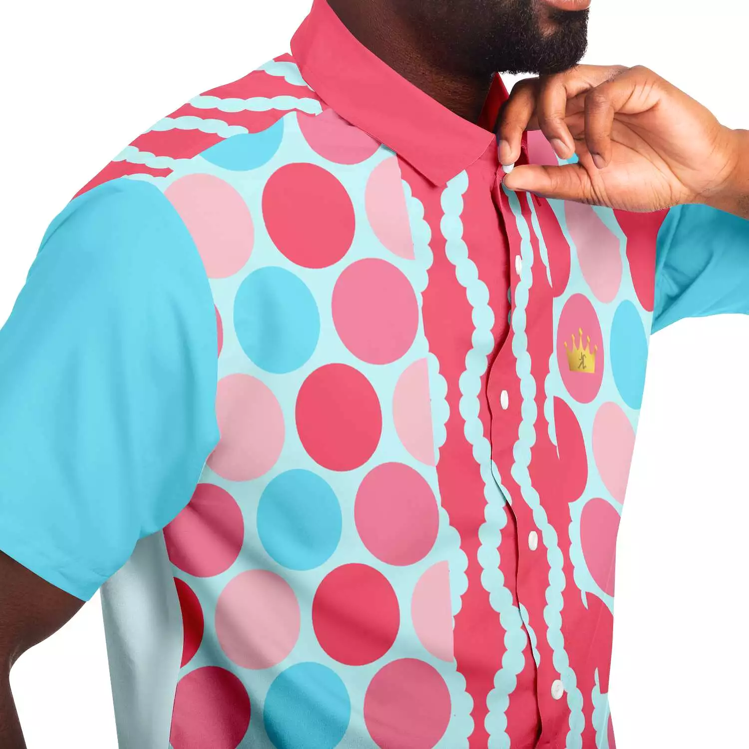 Polka Print Short Sleeve Button Up Shirt